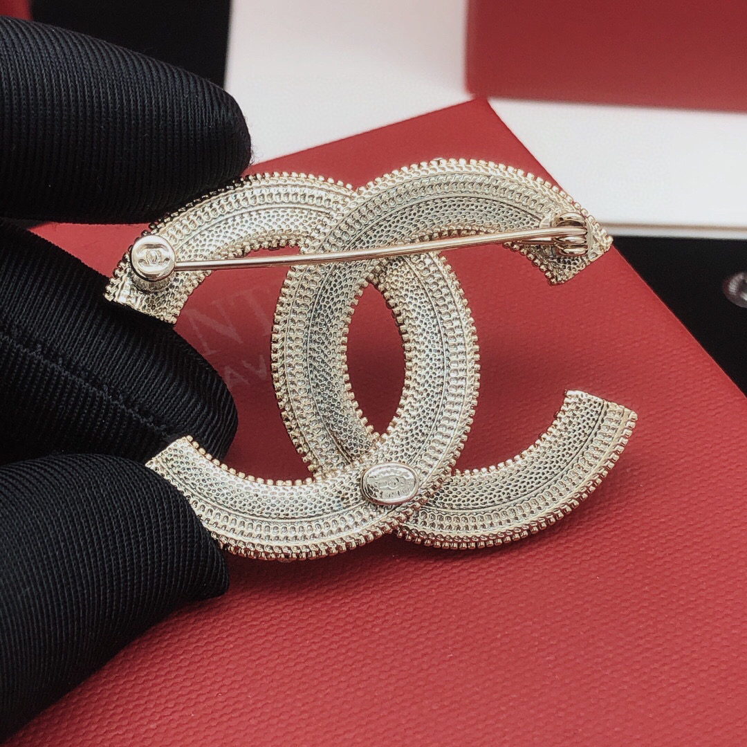 Chanel CC Logo Crystal Brooch brooch light gold metal with clear crystal stones 3 5cm width