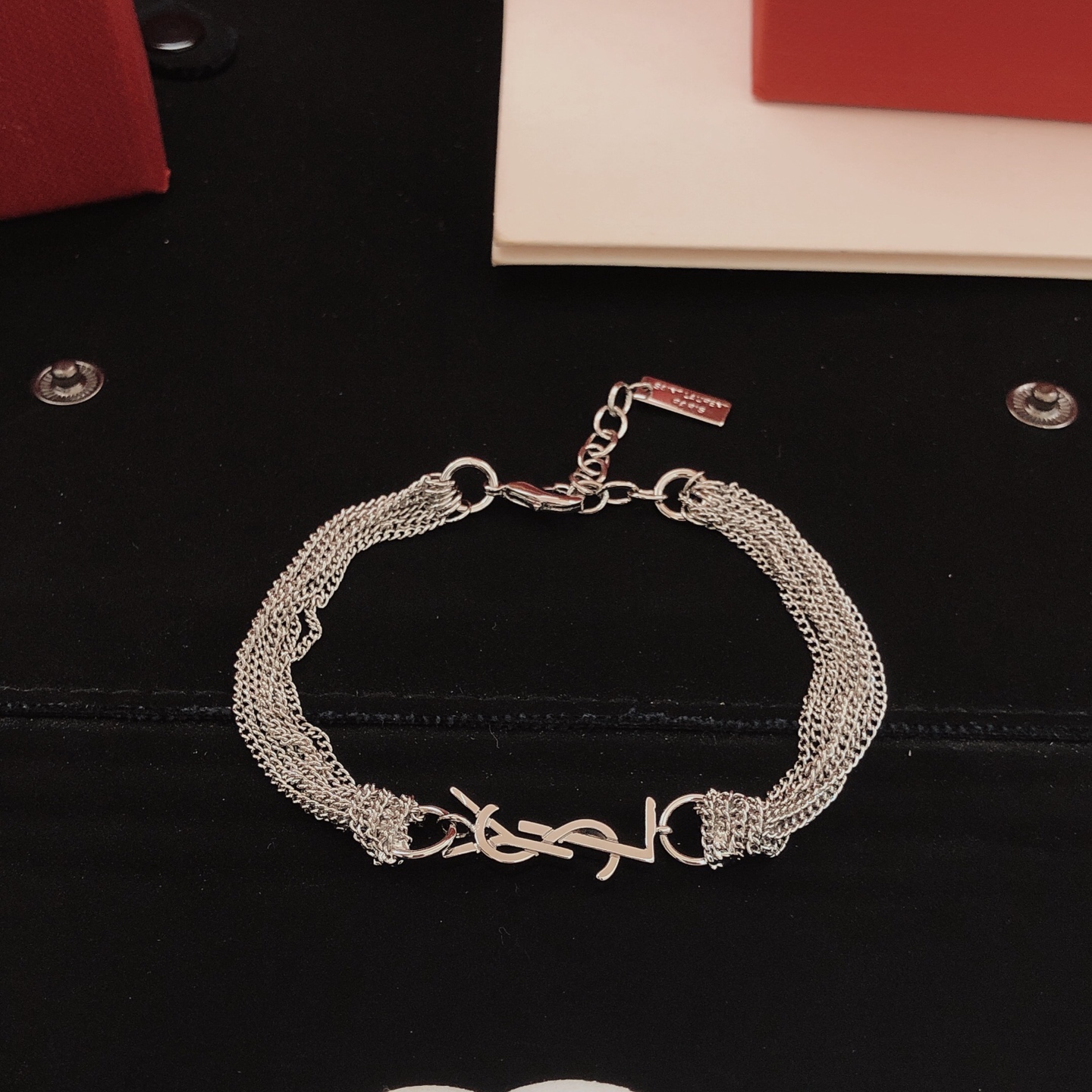 Saint Laurent Cassandre Multi-Chain Bracelet bracelet silver-toned metal no gemstones 19cm with 3cm extension chain