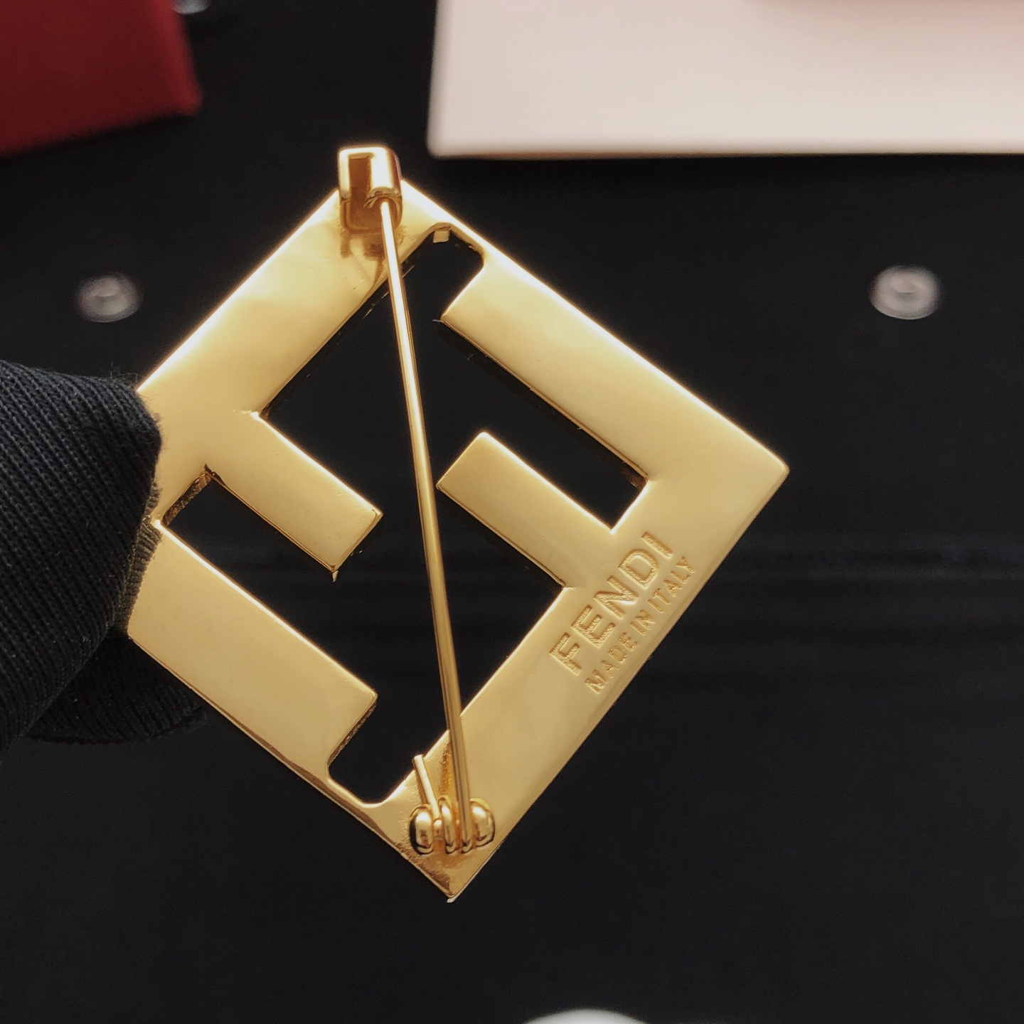 Fendi FF Logo Brooch brooch gold-tone metal with white enamel 4cm width