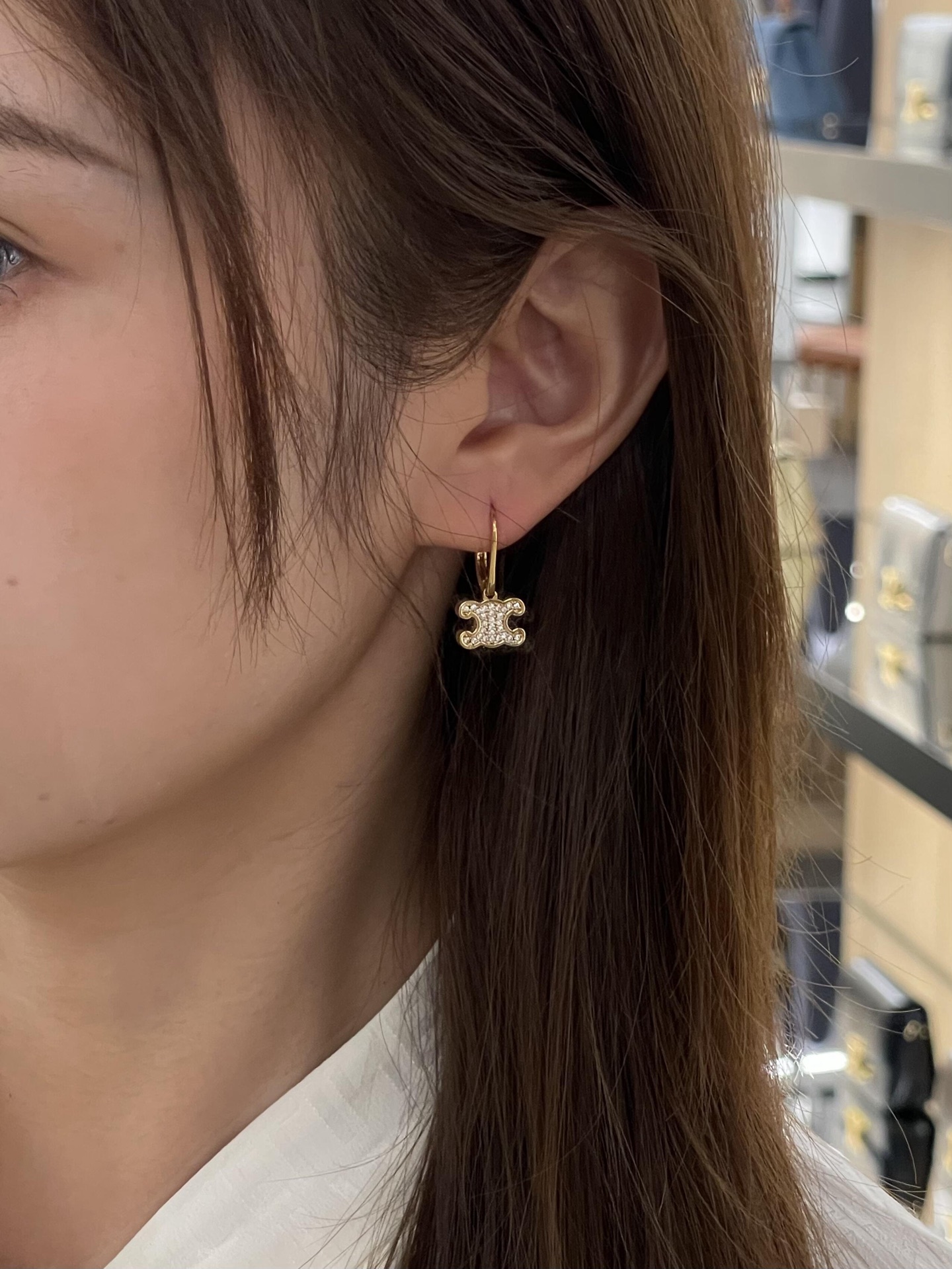 Celine Triomphe Crystal Drop Earrings earrings Silver-toned gold-toned metal with clear crystal pave 1 5cm drop length
