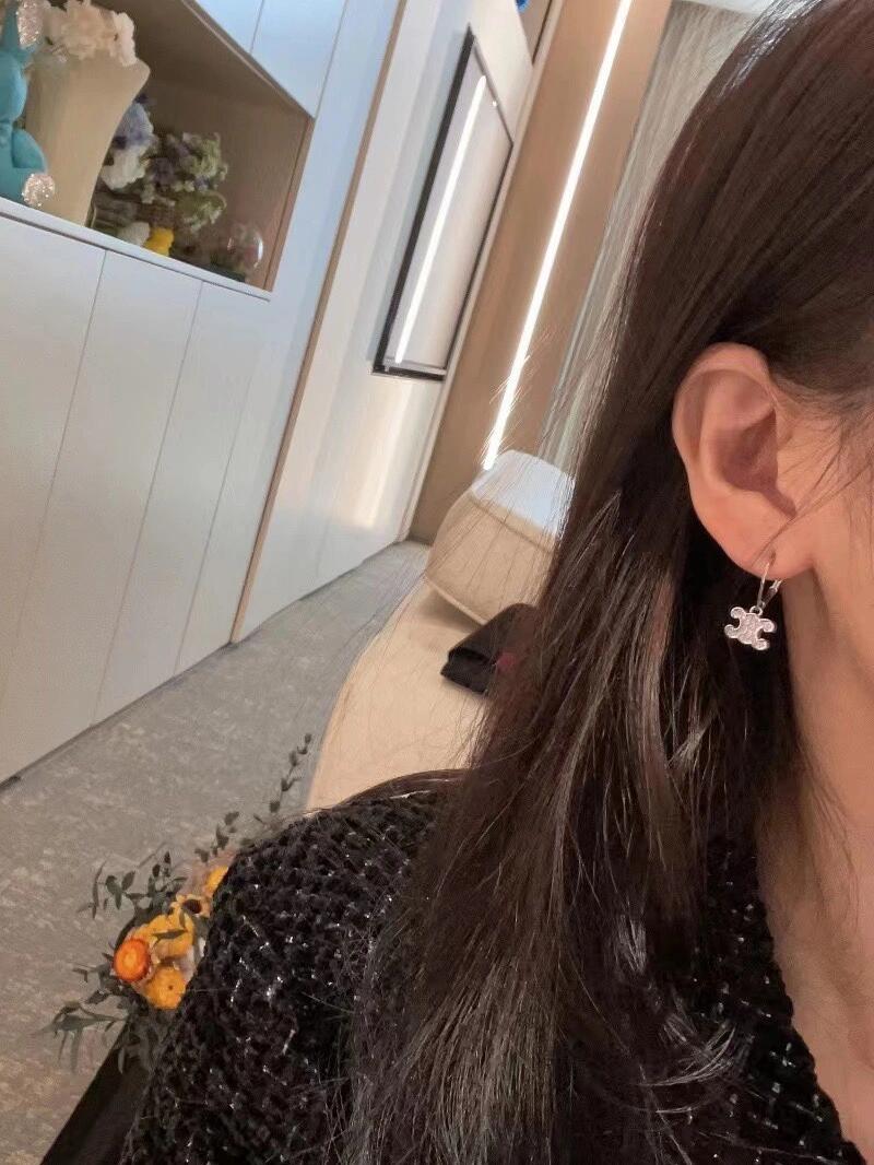 Celine Triomphe Crystal Drop Earrings earrings Silver-toned gold-toned metal with clear crystal pave 1 5cm drop length