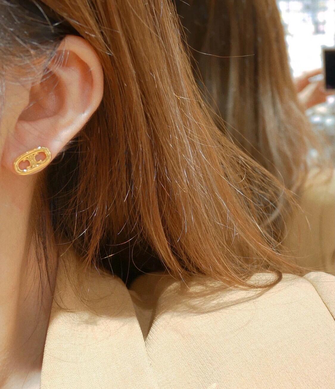 Celine Triomphe Oval Stud Earrings earrings gold-tone metal 1cm stud diameter