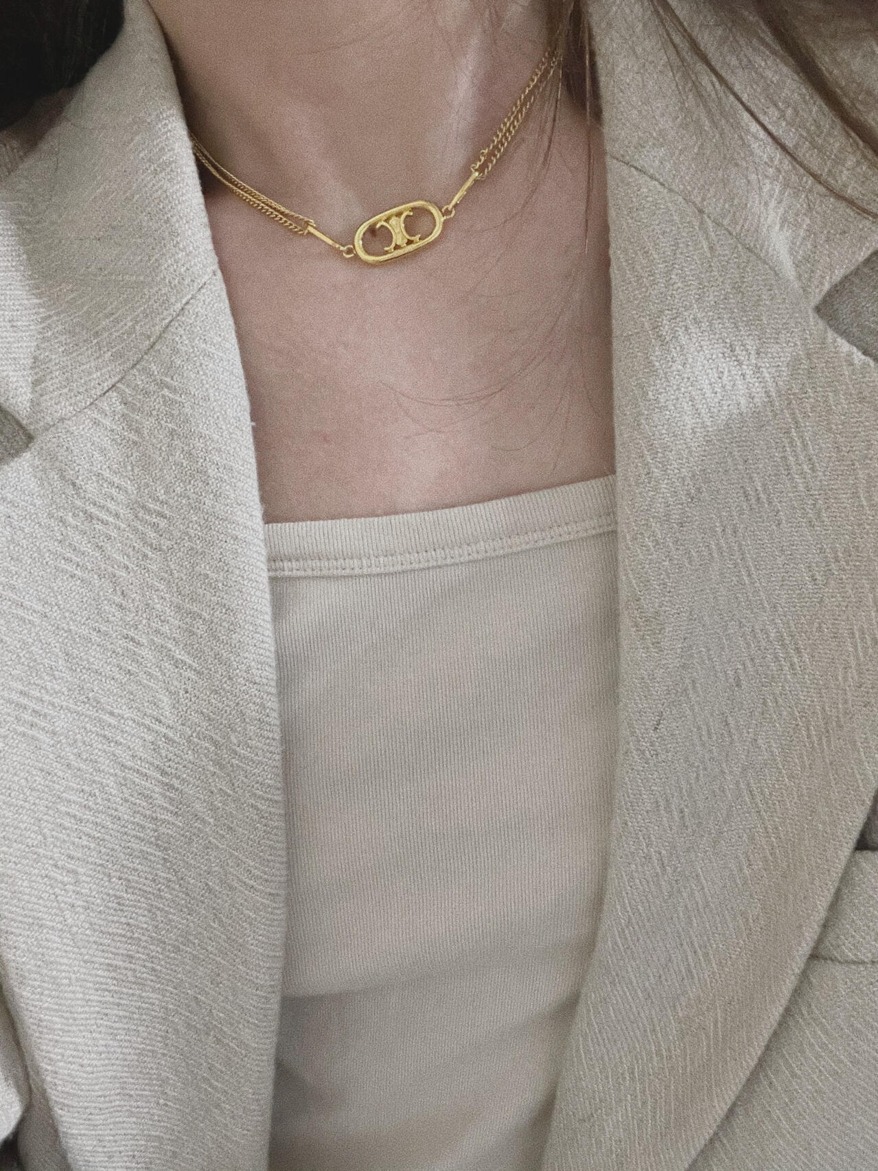 Celine Triomphe Oval Chain Necklace necklace gold-tone metal 40cm