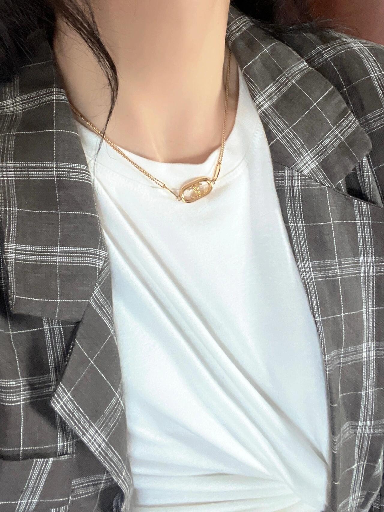 Celine Triomphe Oval Chain Necklace necklace gold-tone metal 40cm