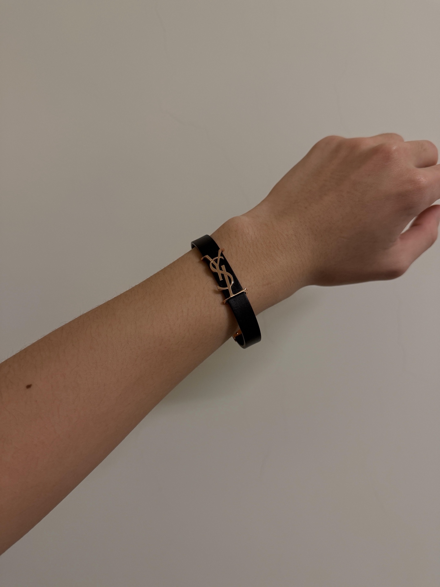 Saint Laurent YSL Monogram Leather Bracelet bracelet Black leather with gold-tone metal hardware 19cm