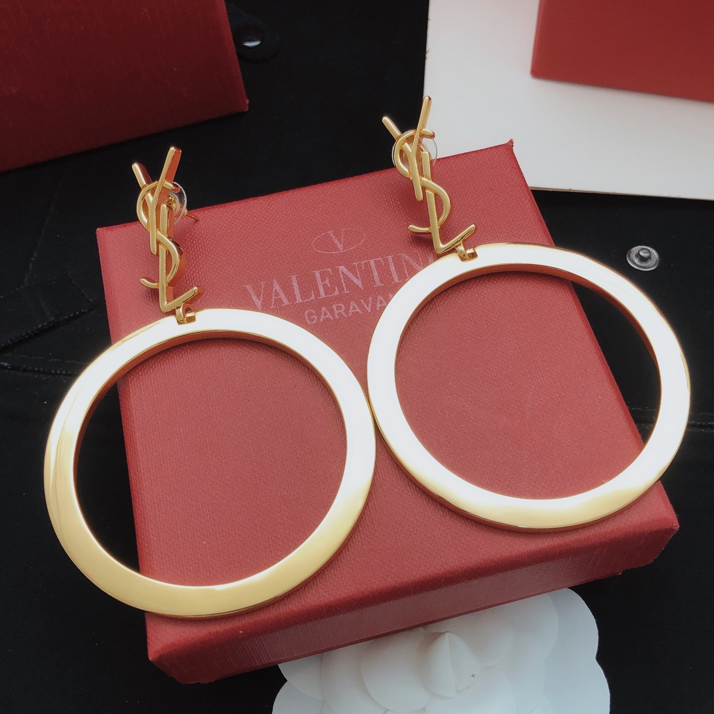 Saint Laurent YED0083 Cassandre Logo Hoop Earrings earrings gold-tone metal 5x10cm