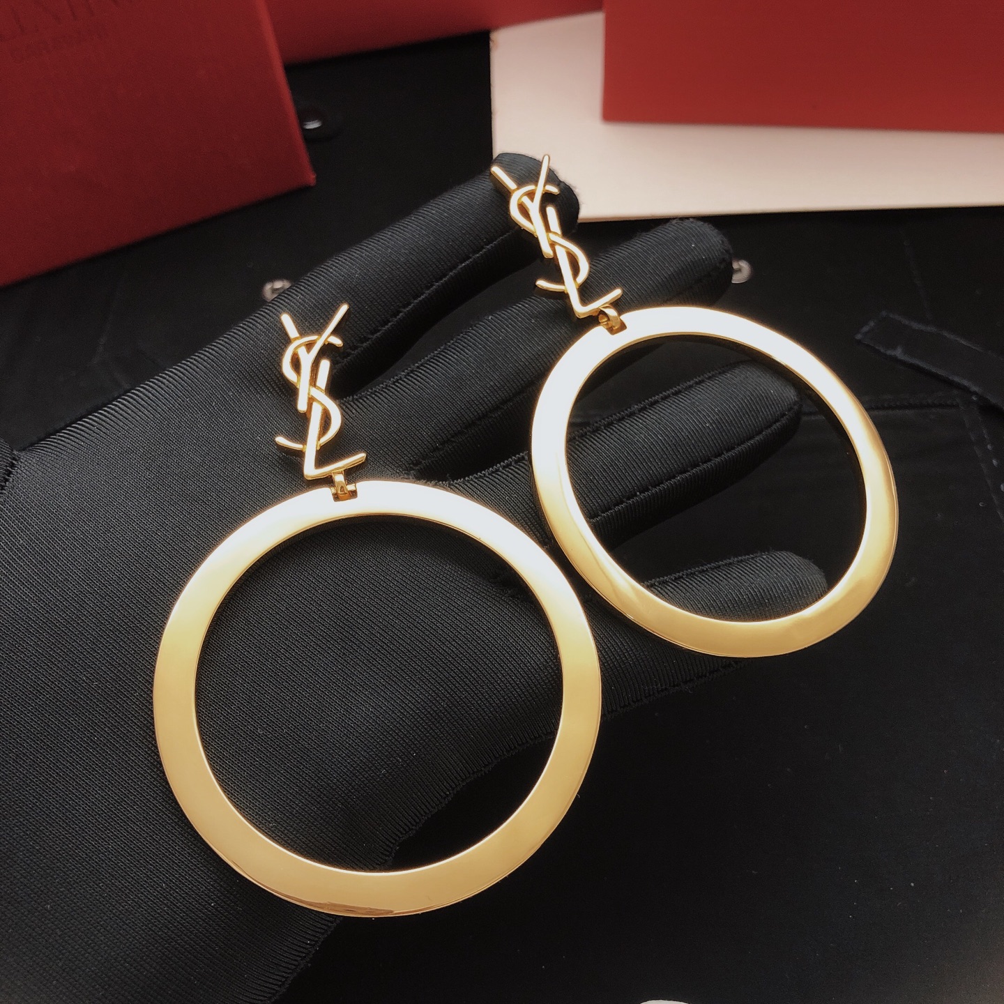 Saint Laurent YED0083 Cassandre Logo Hoop Earrings earrings gold-tone metal 5x10cm