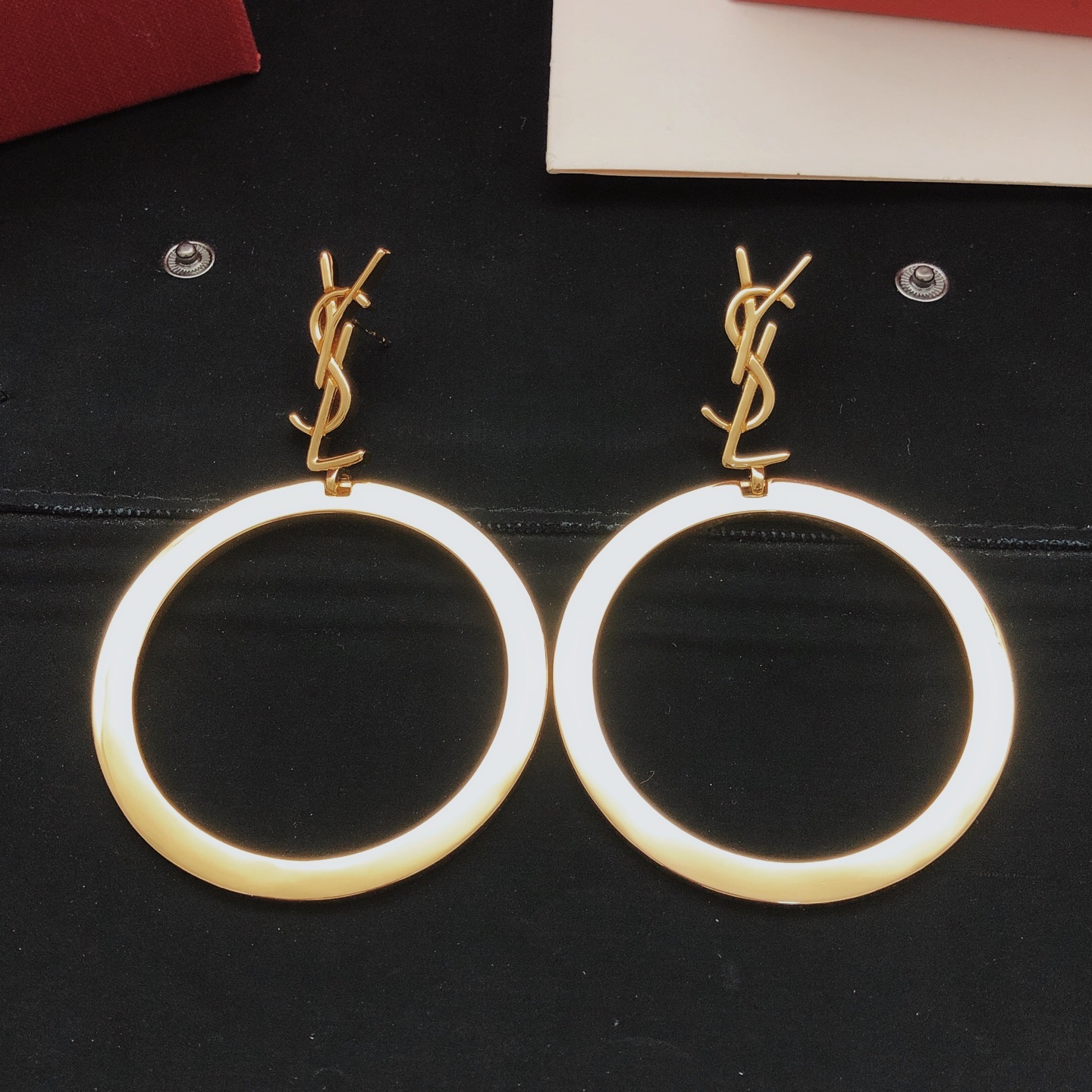 Saint Laurent YED0083 Cassandre Logo Hoop Earrings earrings gold-tone metal 5x10cm