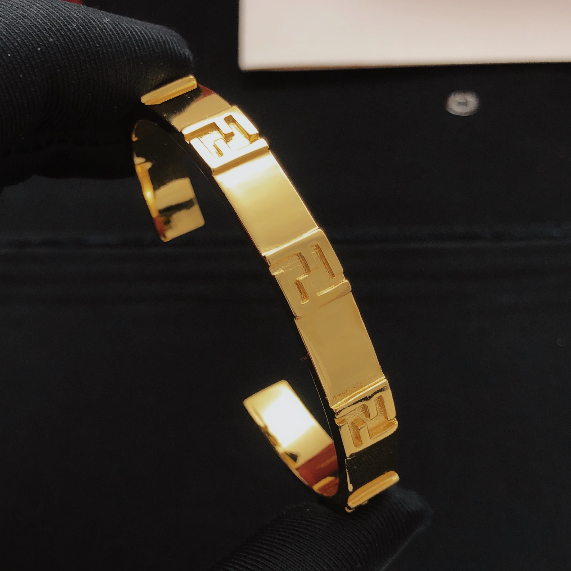 Fendi FF Logo Cuff bracelet gold-tone metal 17cm inner circumference