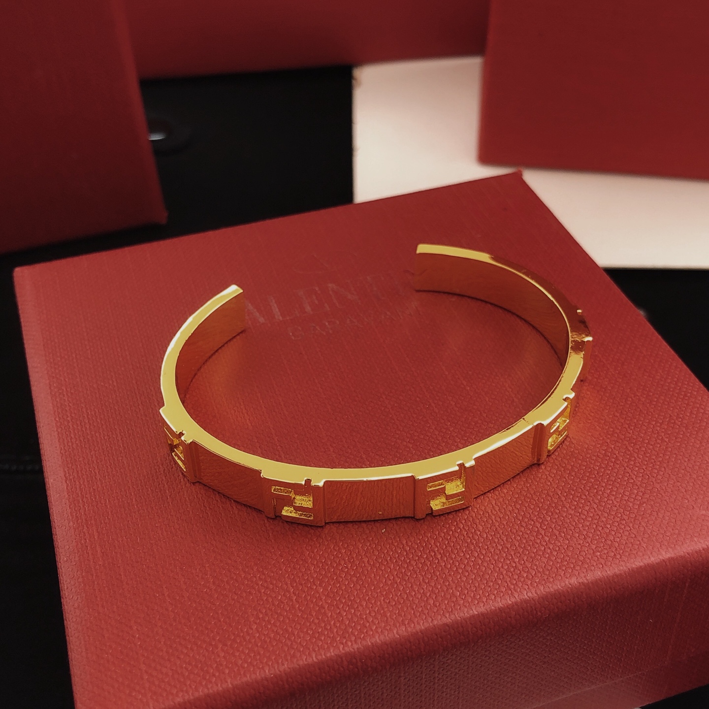 Fendi FF Logo Cuff bracelet gold-tone metal 17cm inner circumference