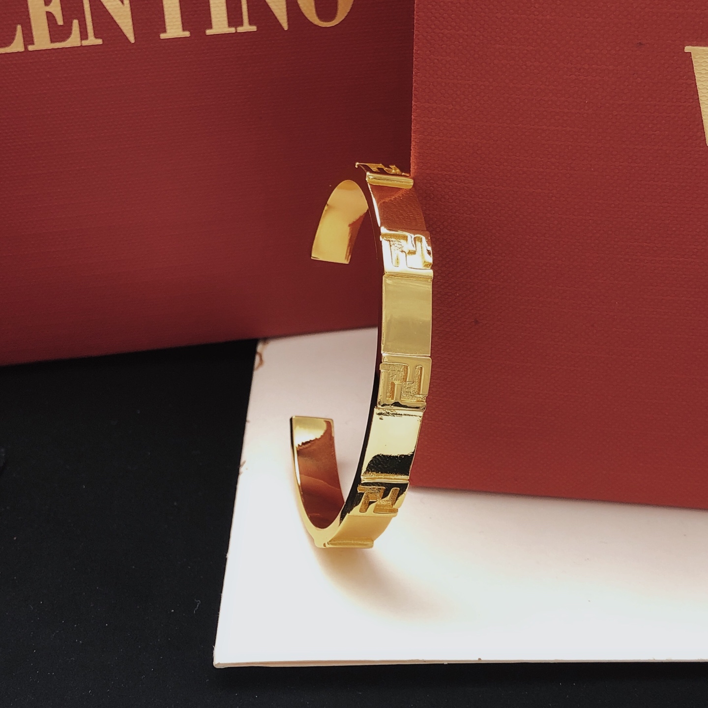 Fendi FF Logo Cuff bracelet gold-tone metal 17cm inner circumference