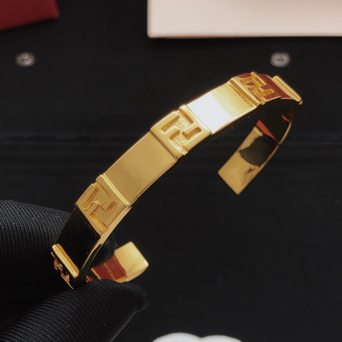 Fendi FF Logo Cuff bracelet gold-tone metal 17cm inner circumference