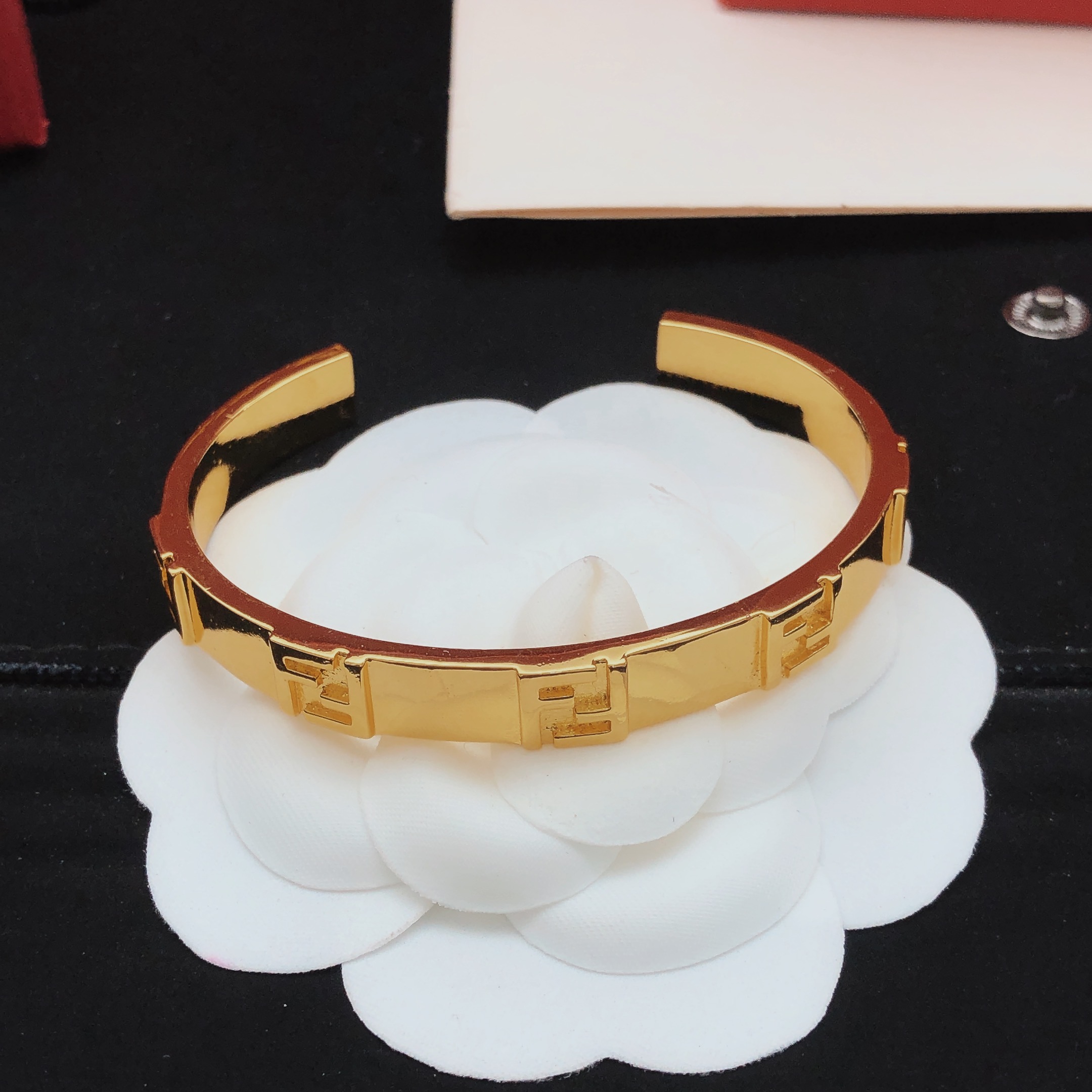 Fendi FF Logo Cuff bracelet gold-tone metal 17cm inner circumference