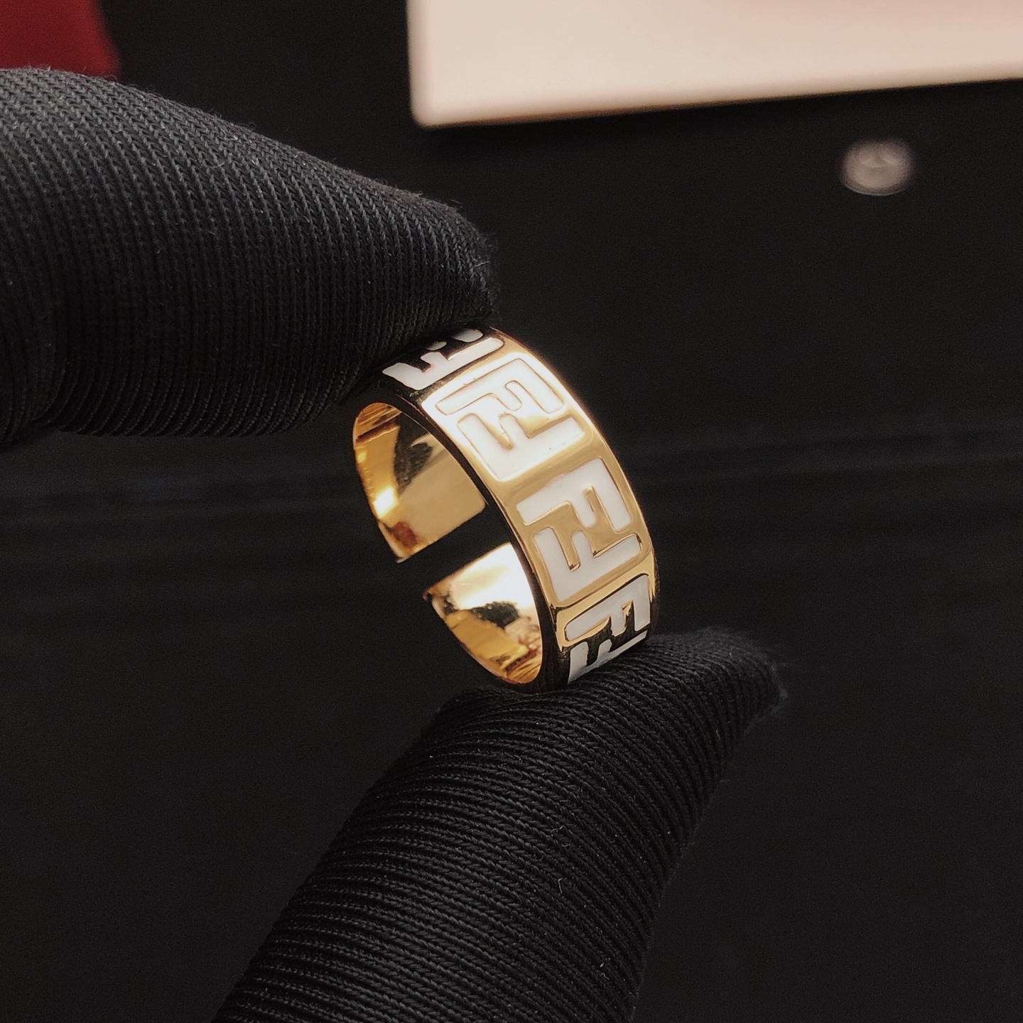 Fendi FF Logo Enamel Open Ring ring gold-tone metal with white and red enamel adjustable open band