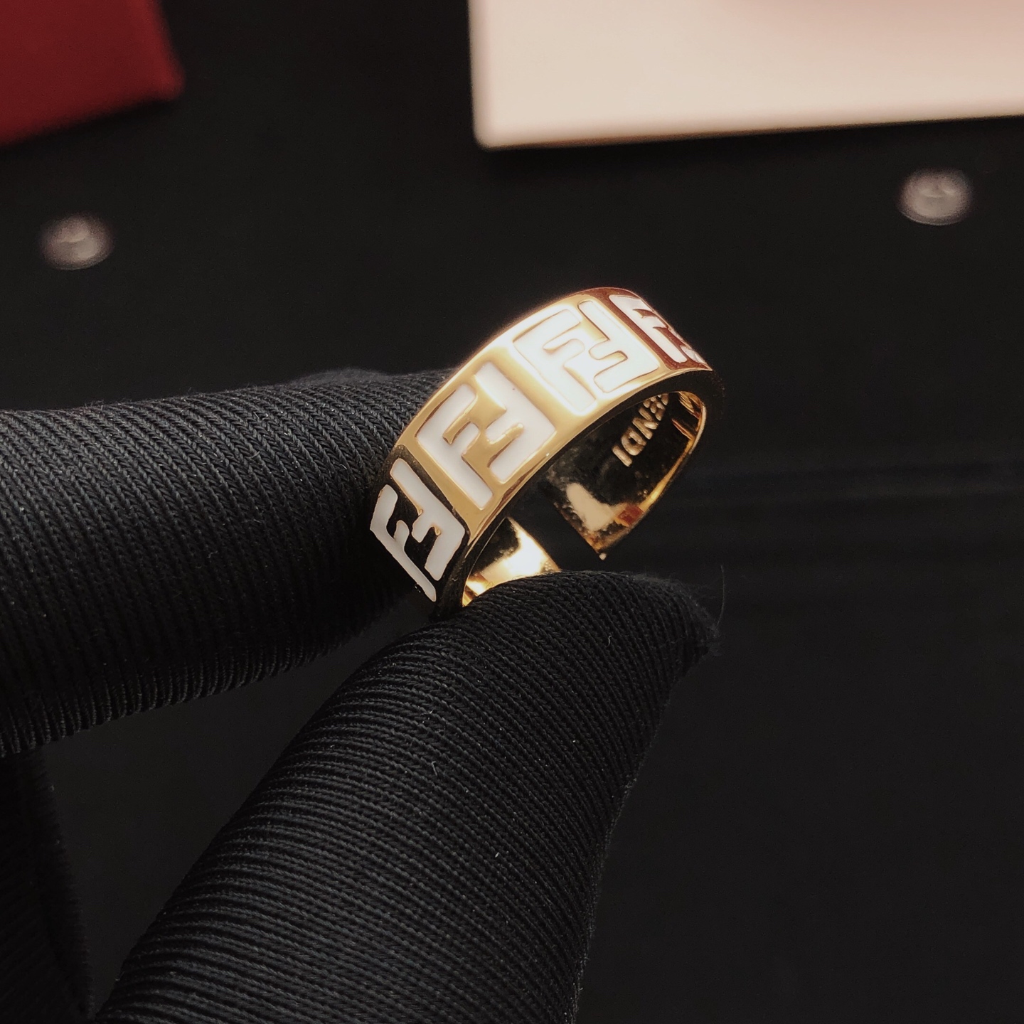 Fendi FF Logo Enamel Open Ring ring gold-tone metal with white and red enamel adjustable open band