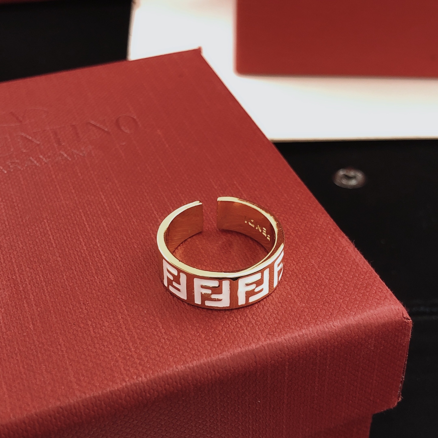 Fendi FF Logo Enamel Open Ring ring gold-tone metal with white and red enamel adjustable open band