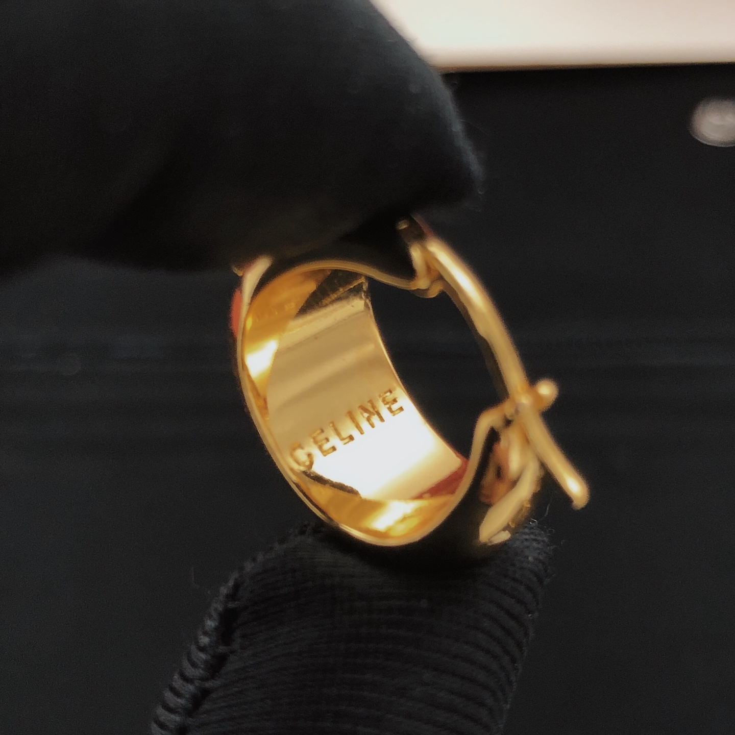 Celine Triomphe Teardrop Hoop earrings polished gold-tone metal 2cm hoop diameter
