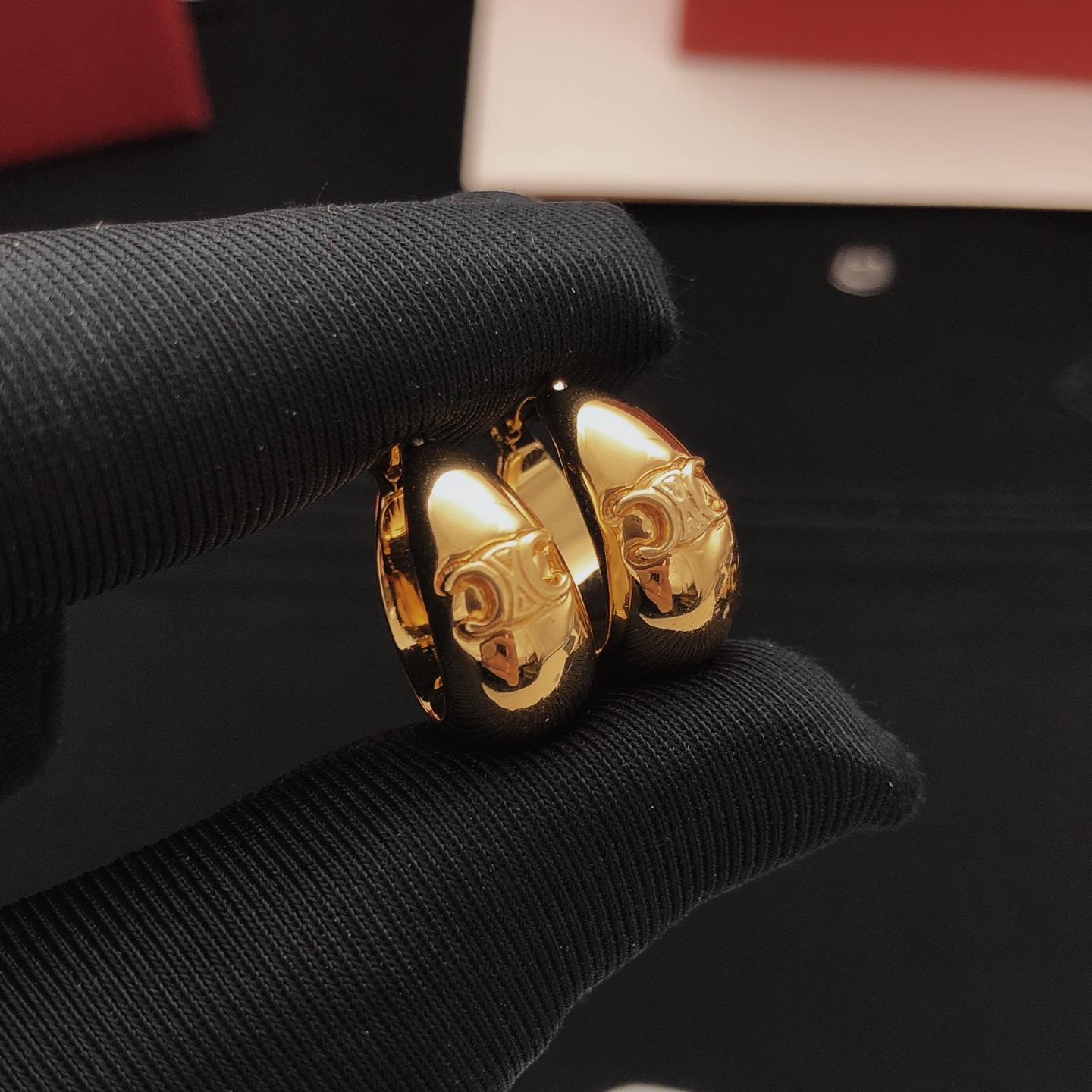 Celine Triomphe Teardrop Hoop earrings polished gold-tone metal 2cm hoop diameter