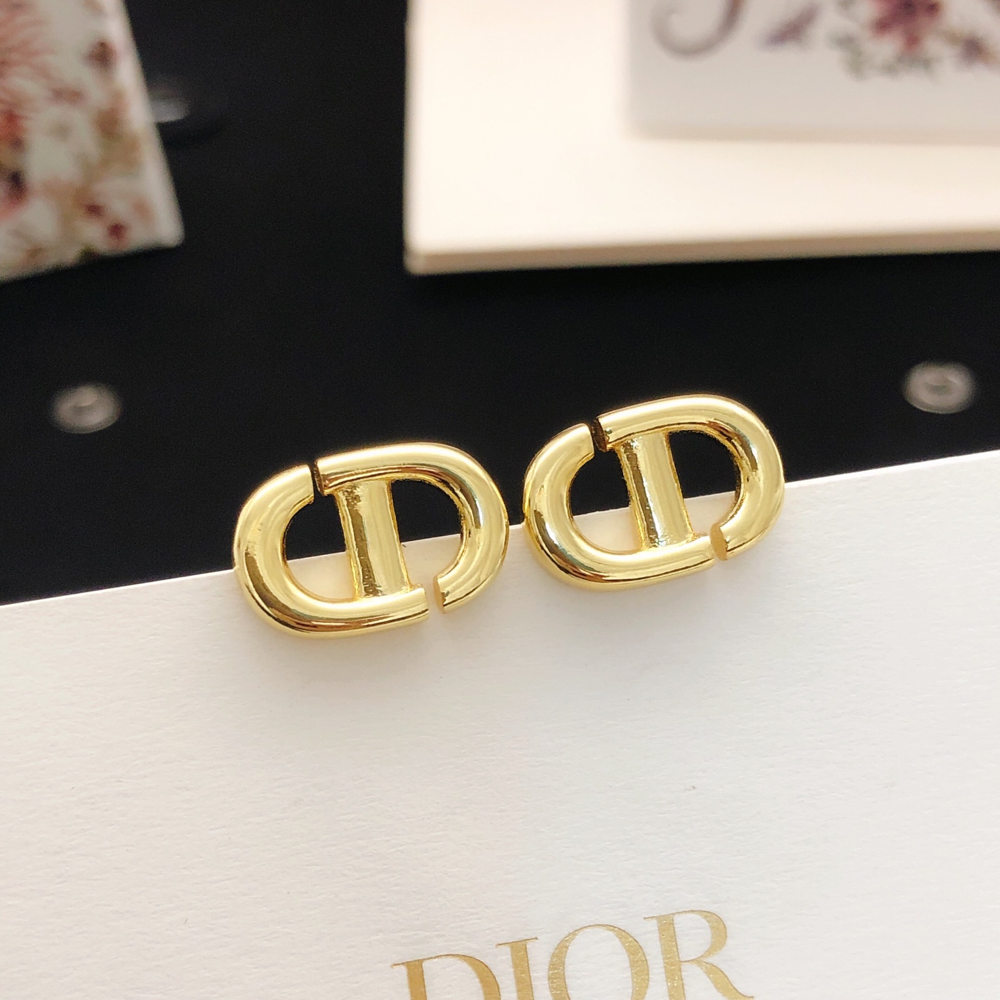 Dior CD Navy earrings gold-tone metal no accent stones 1 5cm stud length