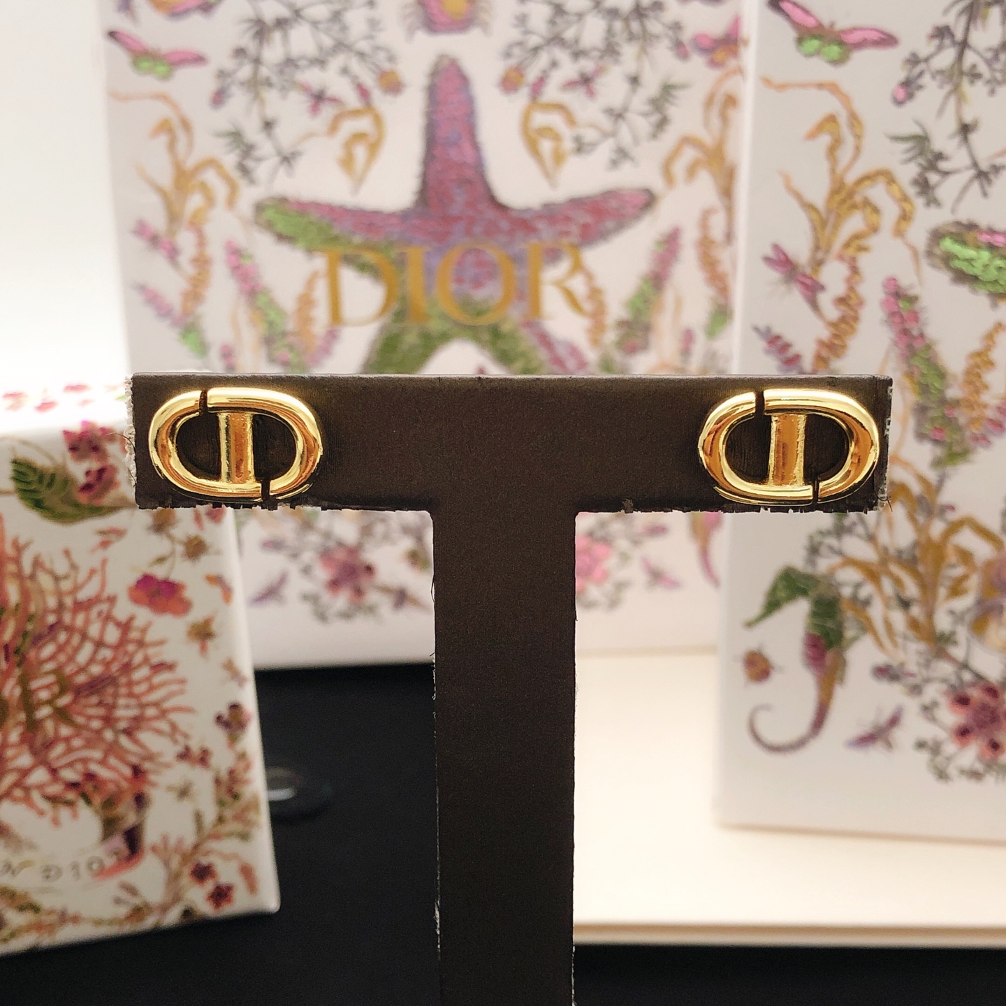 Dior CD Navy earrings gold-tone metal no accent stones 1 5cm stud length