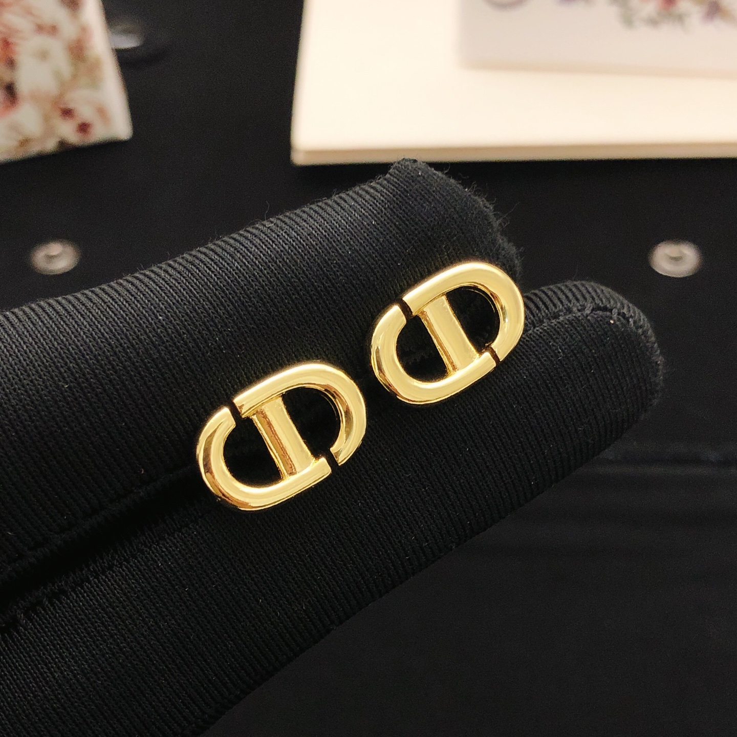 Dior CD Navy earrings gold-tone metal no accent stones 1 5cm stud length