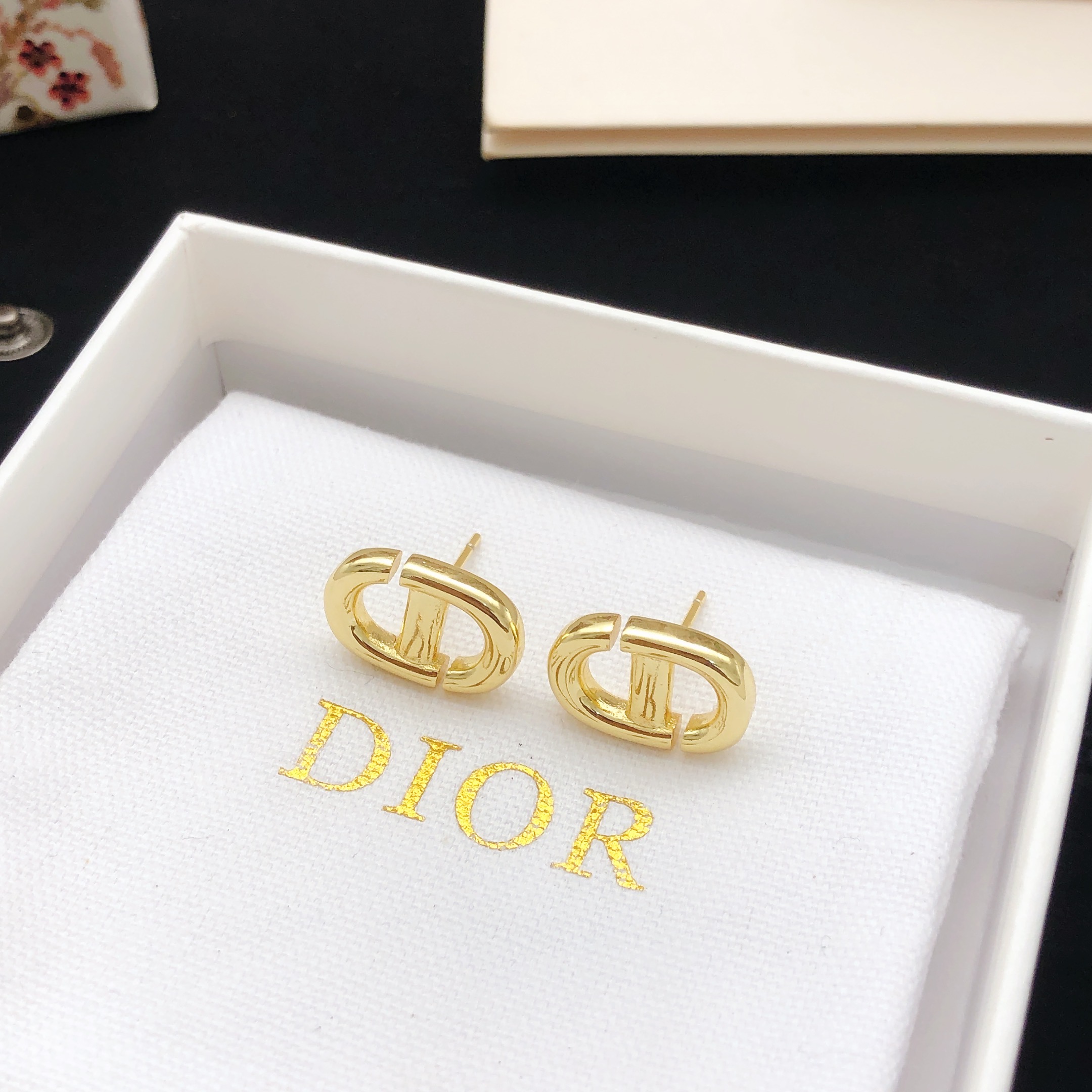 Dior CD Navy earrings gold-tone metal no accent stones 1 5cm stud length