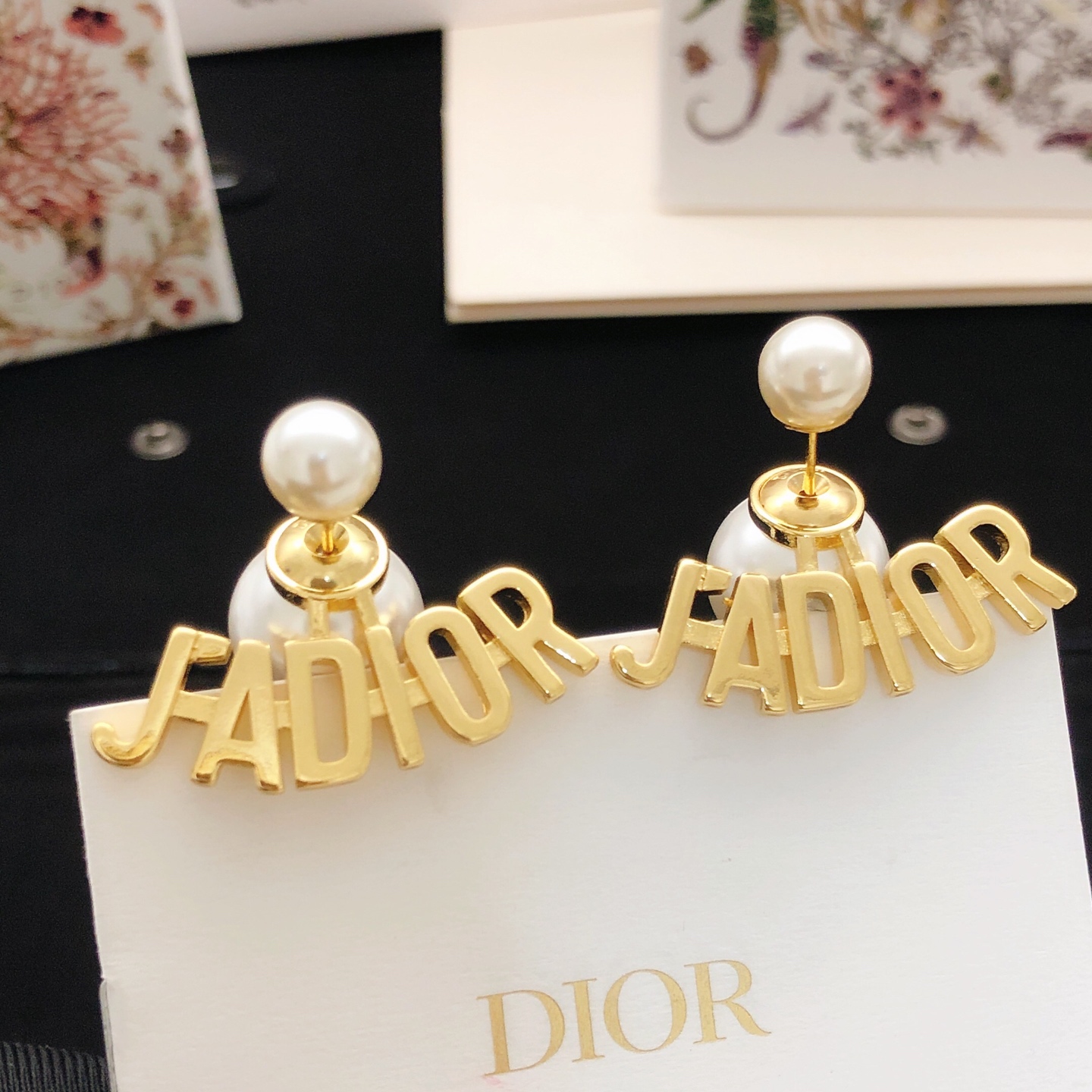 Dior J Adior Tribales earrings Gold-tone metal with white resin pearls One Size