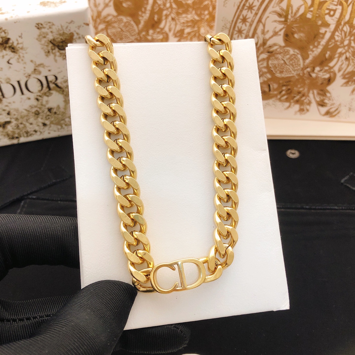 Dior CD Logo Curb Chain necklace gold-tone metal 40cm with 5cm extender