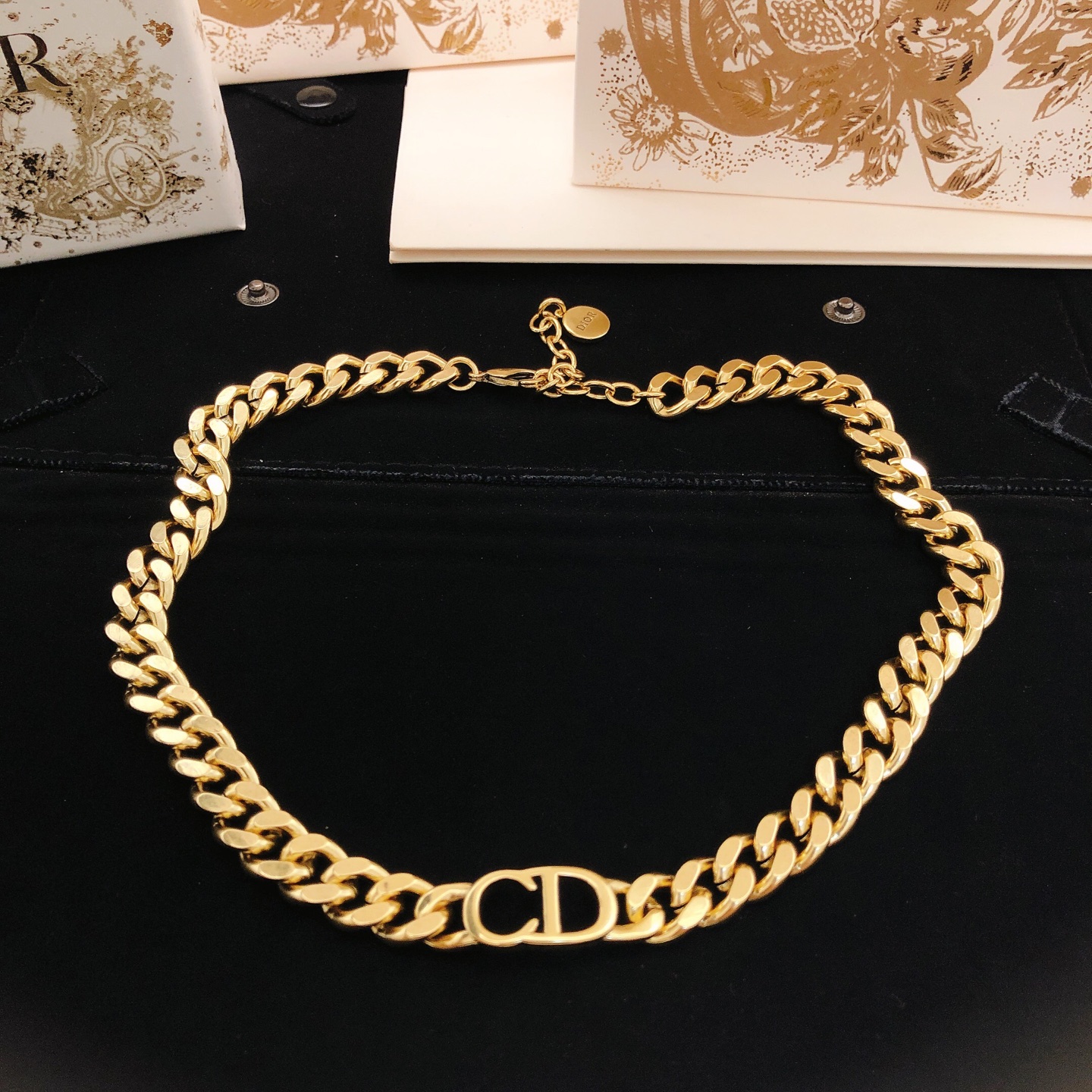 Dior CD Logo Curb Chain necklace gold-tone metal 40cm with 5cm extender