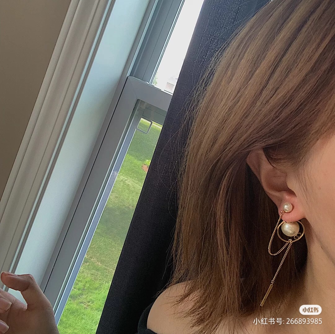 Dior Tribales CD Logo Pearl Chain Drop Earrings earrings Gold-tone metal with cream white faux pearls Approximately 7cm total drop length