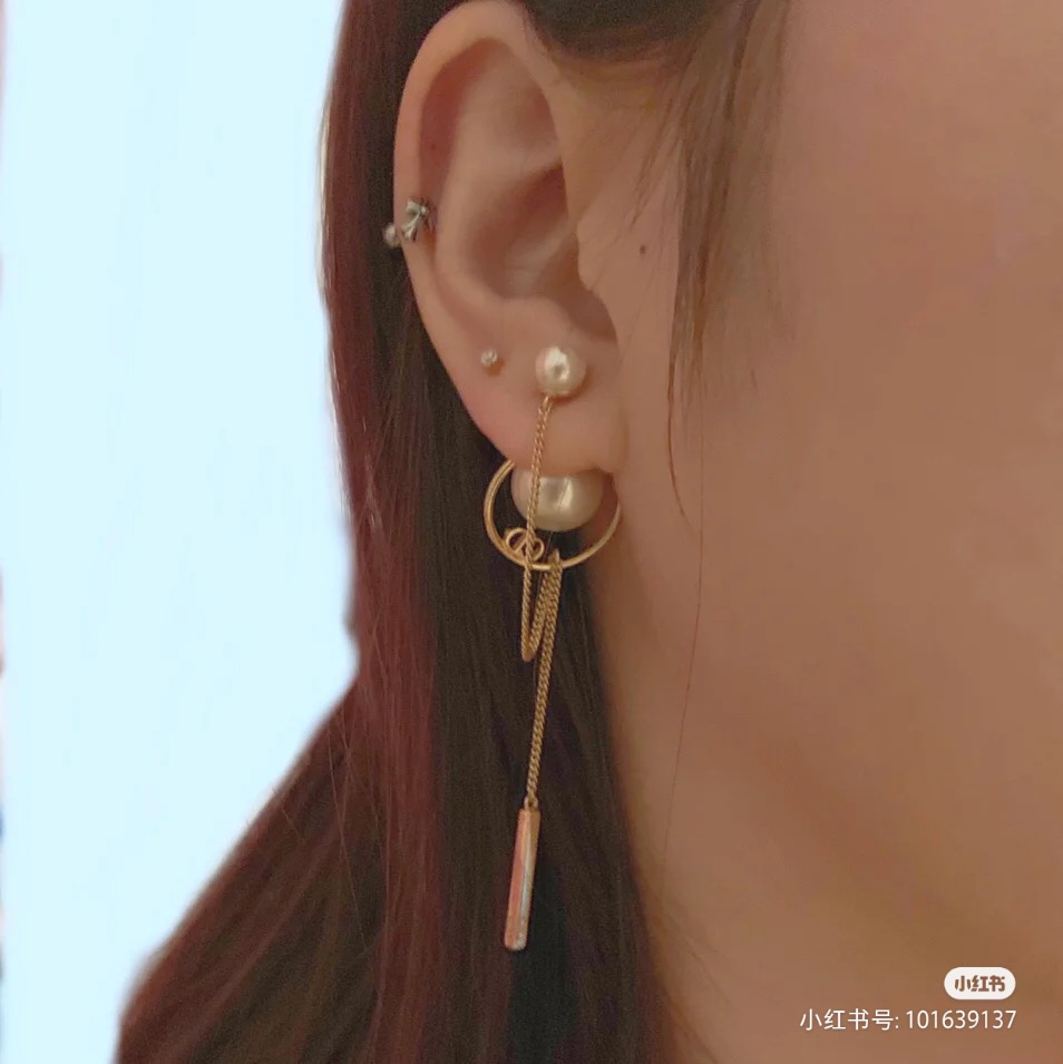 Dior Tribales CD Logo Pearl Chain Drop Earrings earrings Gold-tone metal with cream white faux pearls Approximately 7cm total drop length