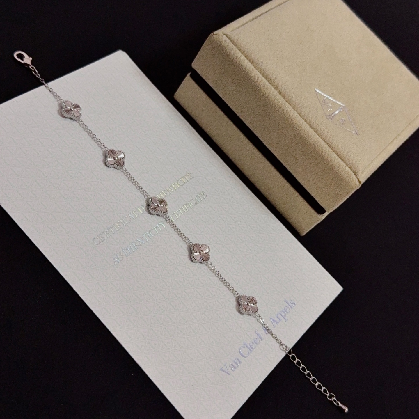 Van Cleef Arpels Alhambra bracelet silver metal with guilloche engraved clover motifs 19cm