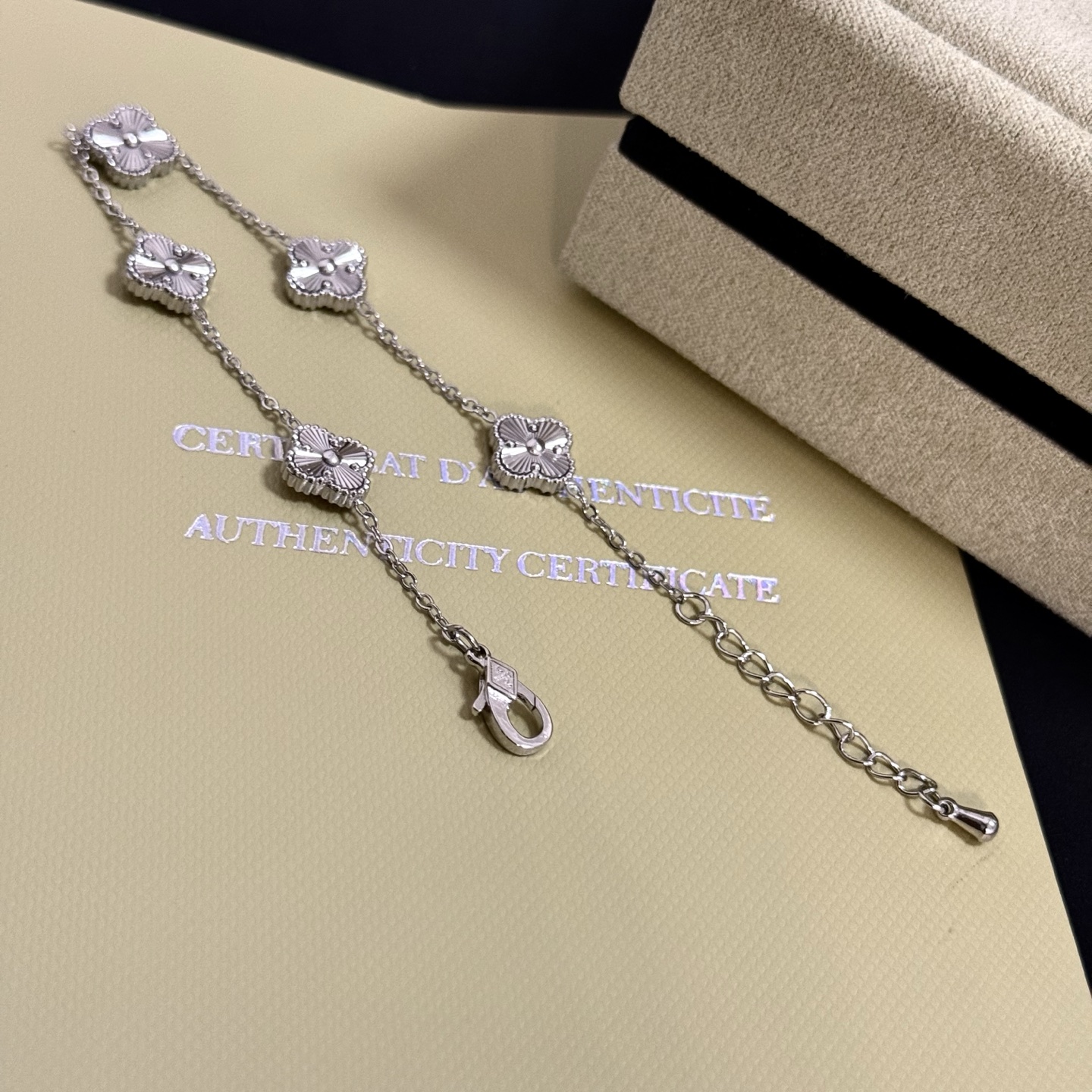 Van Cleef Arpels Alhambra bracelet silver metal with guilloche engraved clover motifs 19cm