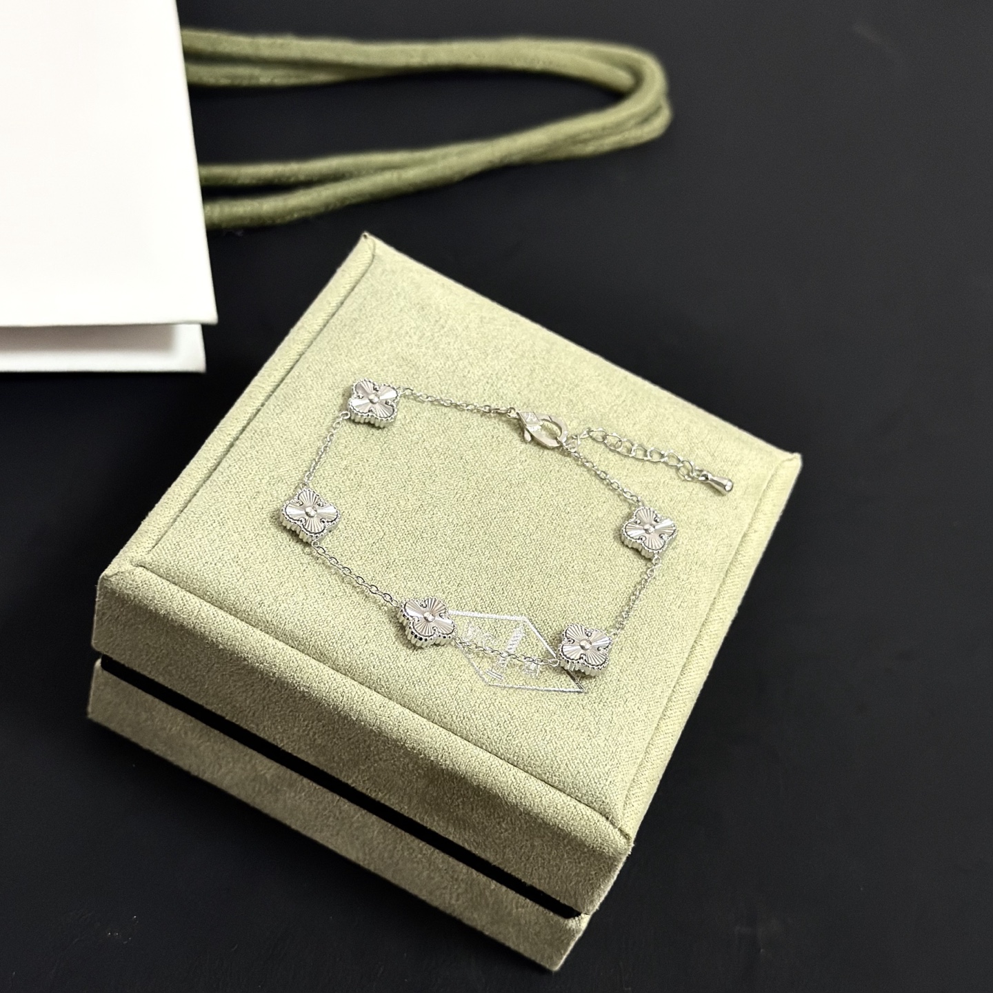 Van Cleef Arpels Alhambra bracelet silver metal with guilloche engraved clover motifs 19cm