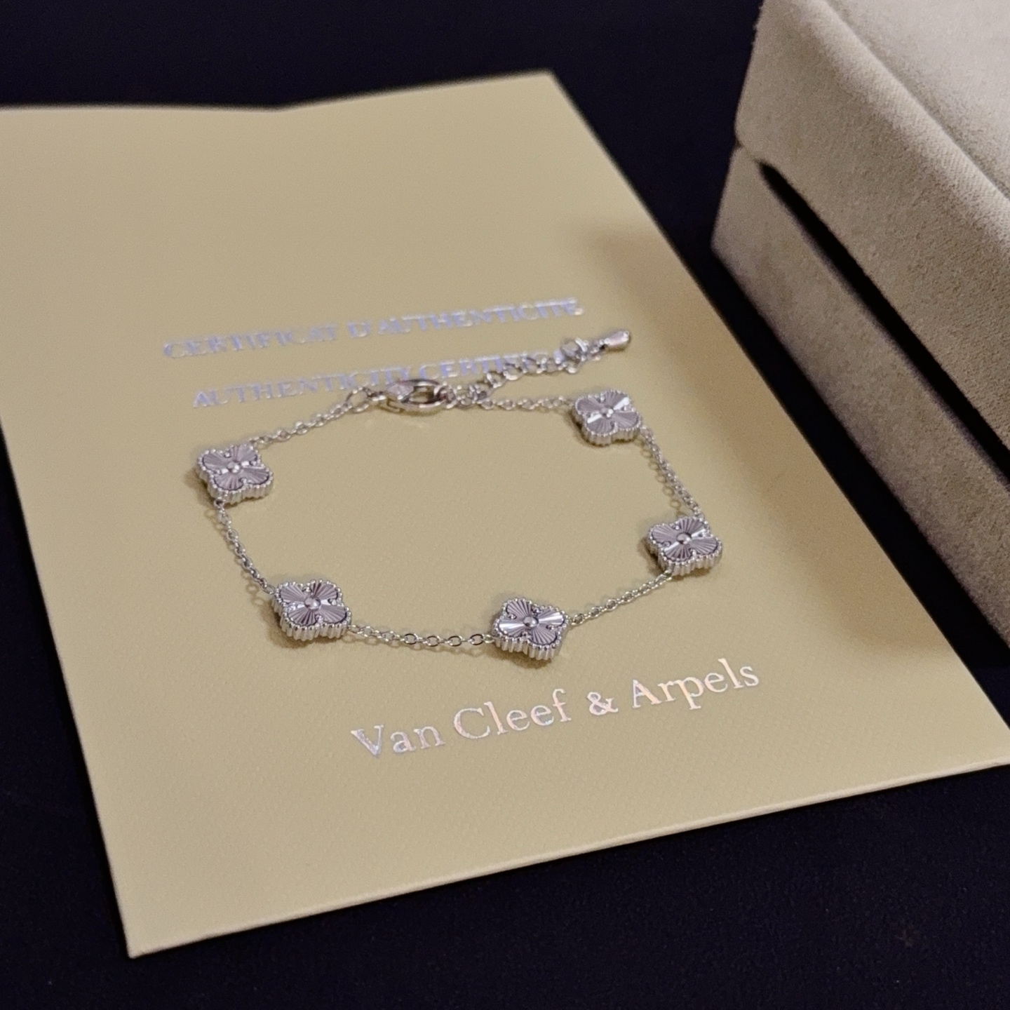 Van Cleef Arpels Alhambra bracelet silver metal with guilloche engraved clover motifs 19cm
