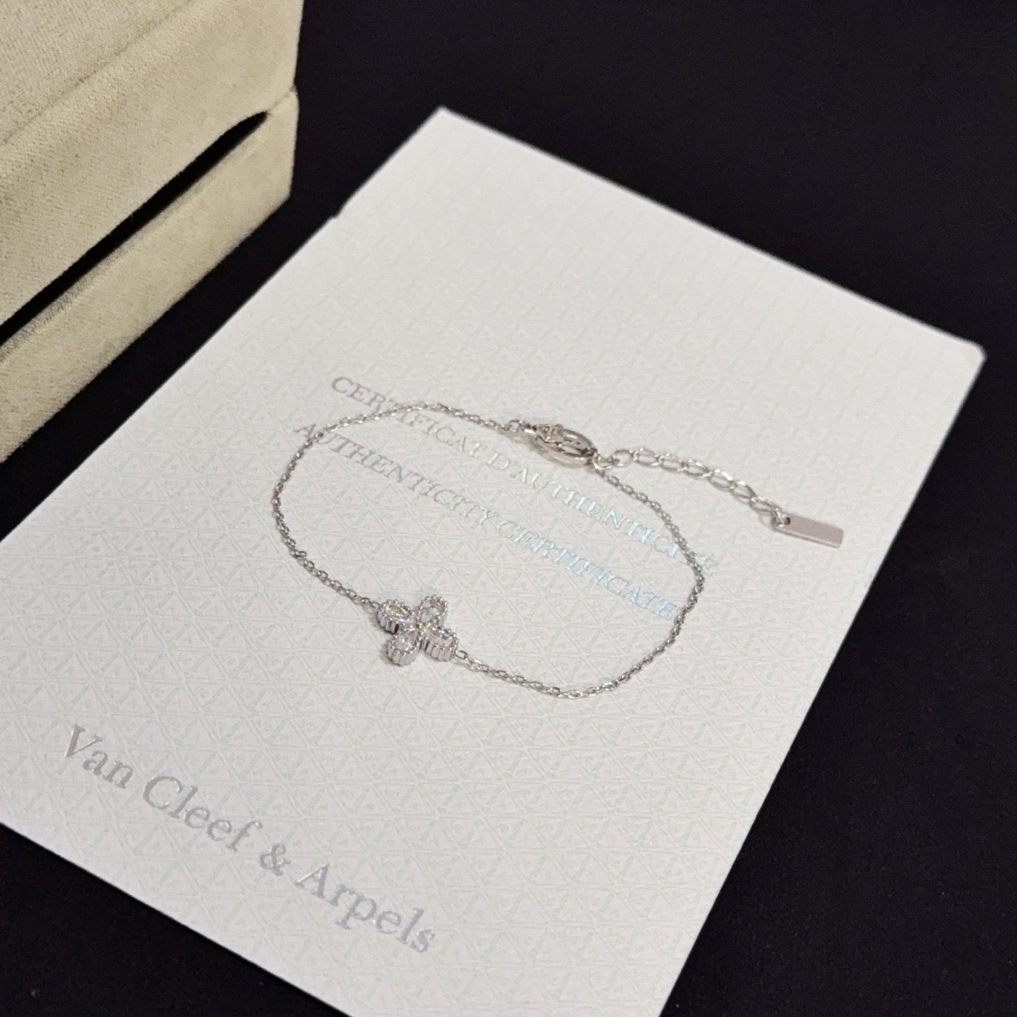 Van Cleef Arpels Alhambra bracelet silver-toned metal with clear diamond accents 17cm