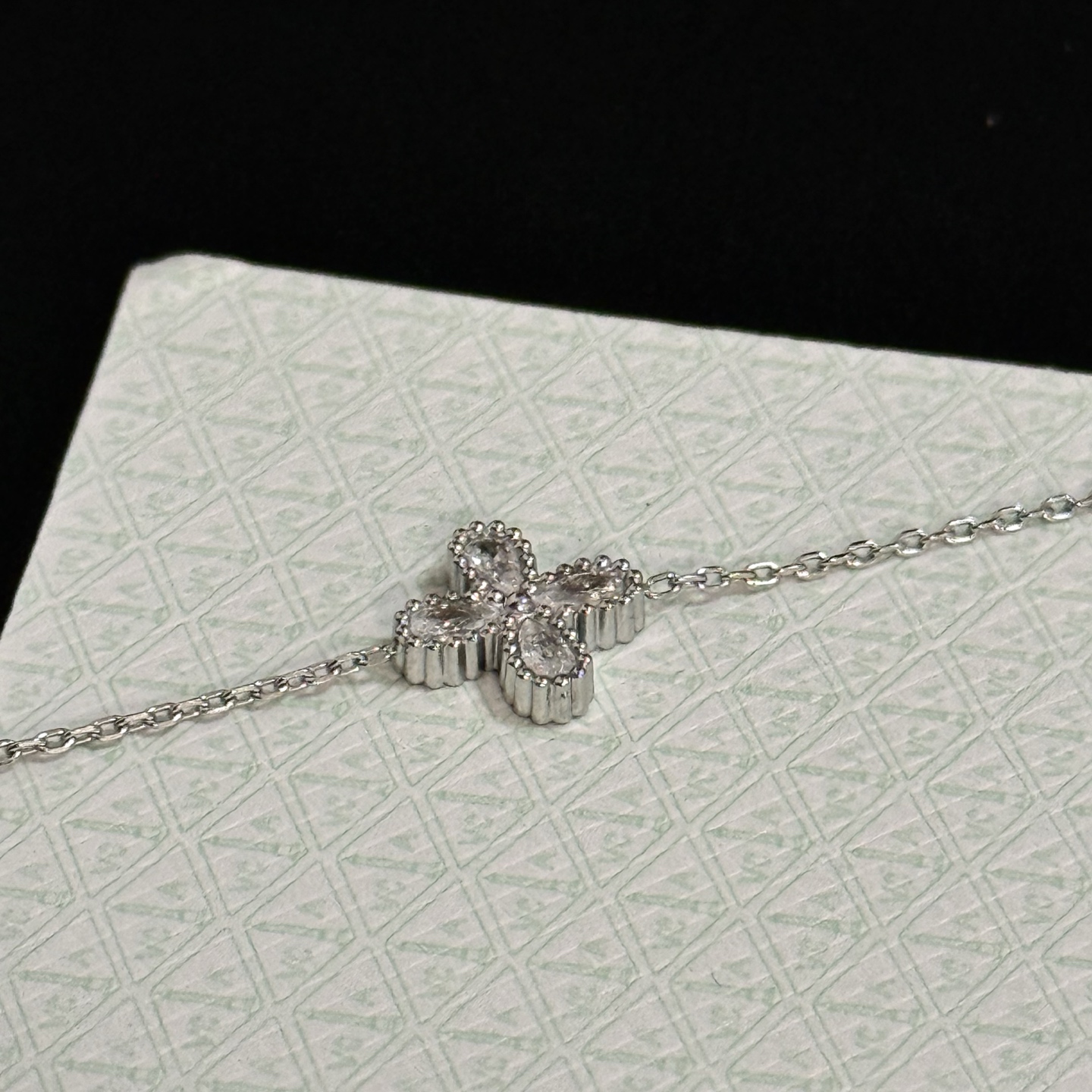 Van Cleef Arpels Alhambra bracelet silver-toned metal with clear diamond accents 17cm