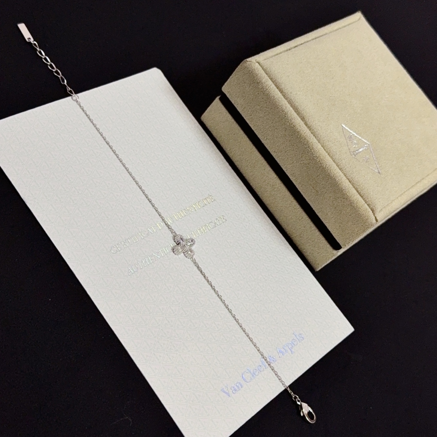 Van Cleef Arpels Alhambra bracelet silver-toned metal with clear diamond accents 17cm