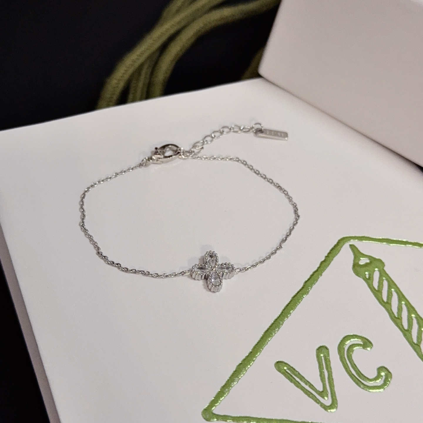 Van Cleef Arpels Alhambra bracelet silver-toned metal with clear diamond accents 17cm