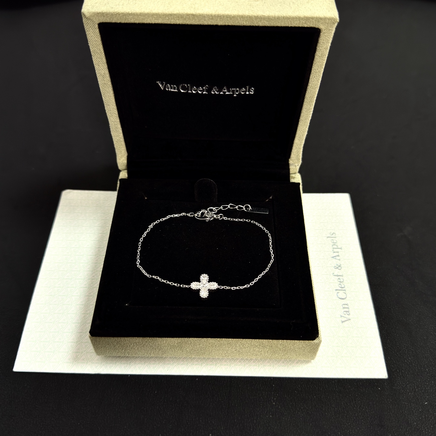 Van Cleef Arpels Alhambra bracelet silver-toned metal with clear diamond accents 17cm