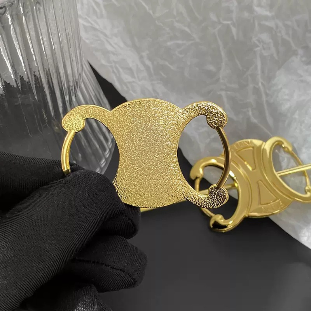 Celine Triomphe Hair Pin brooch gold tone metal no gemstones 12cm pin length