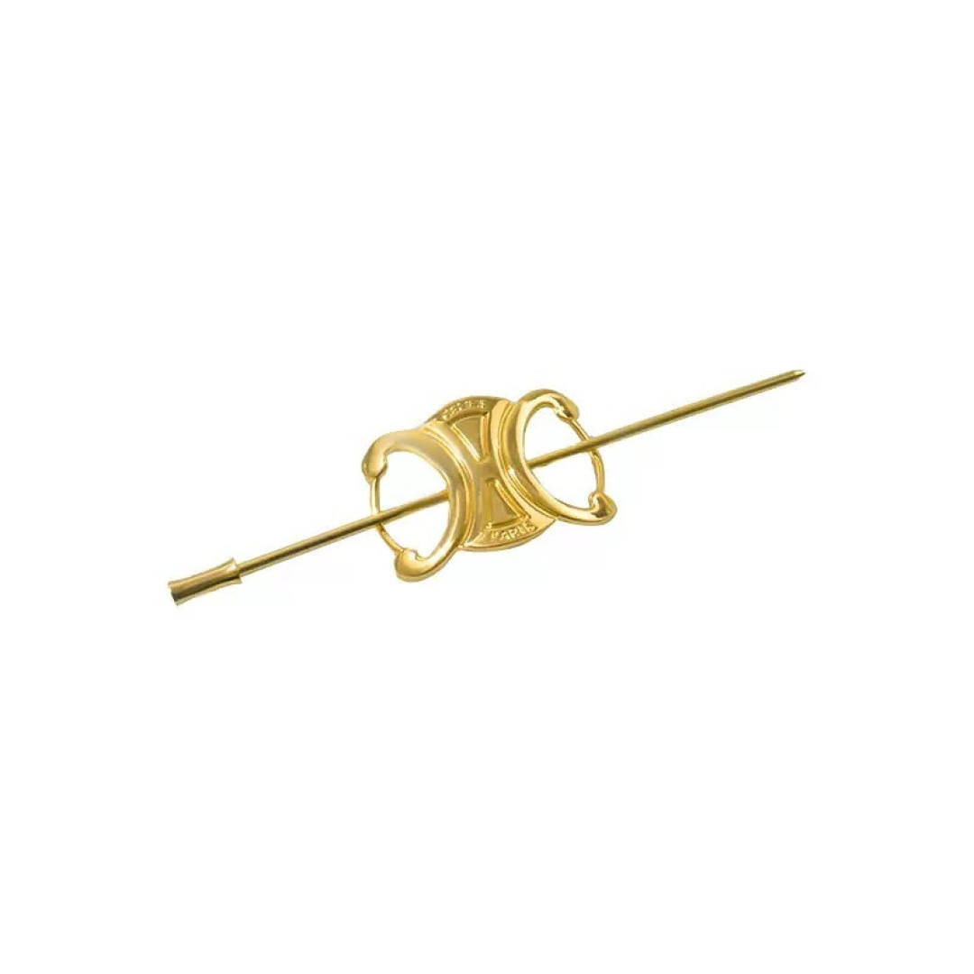 Celine Triomphe Hair Pin brooch gold tone metal no gemstones 12cm pin length