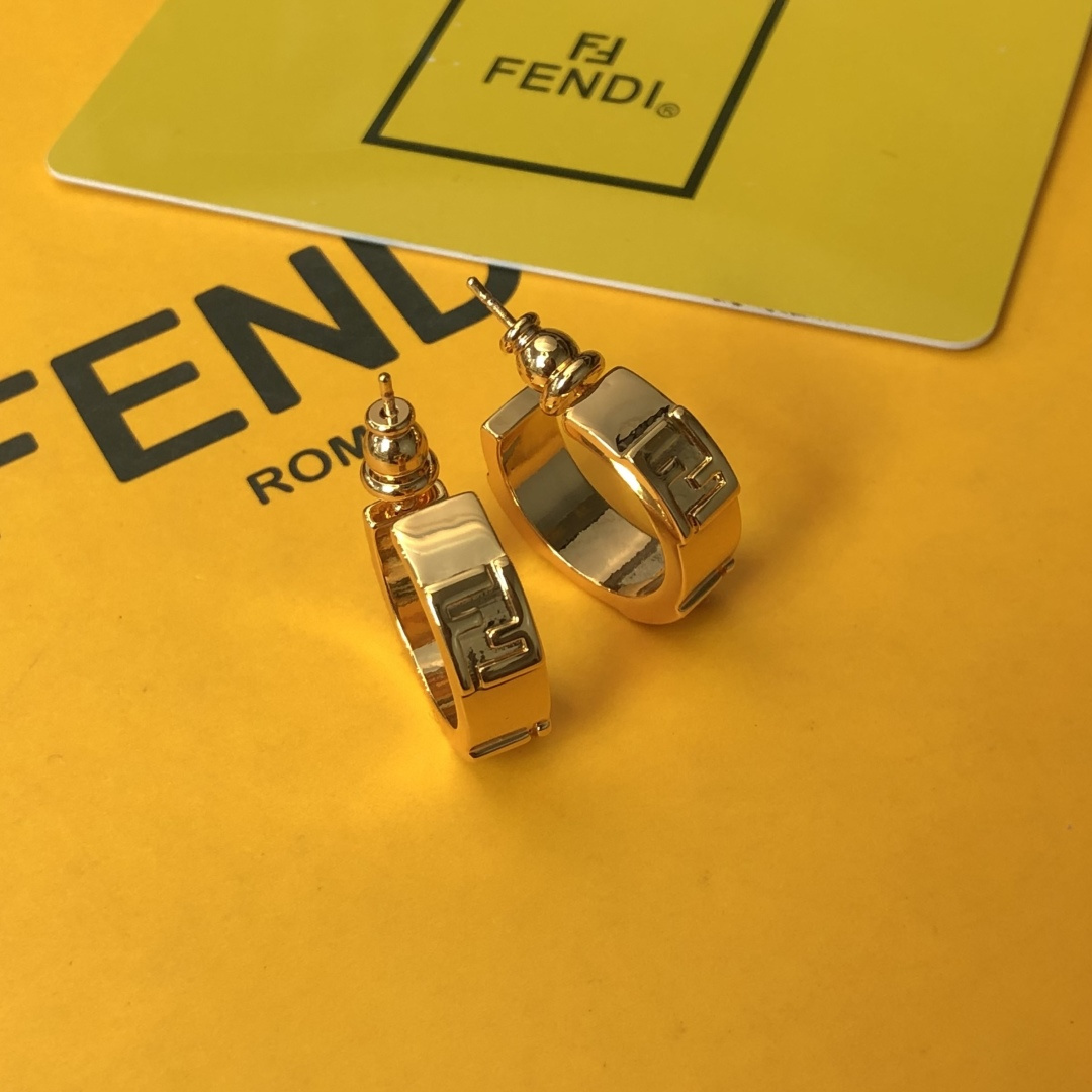Fendi FF Logo Hoop Earrings earrings gold-tone metal no additional gemstones 1 8cm outer diameter