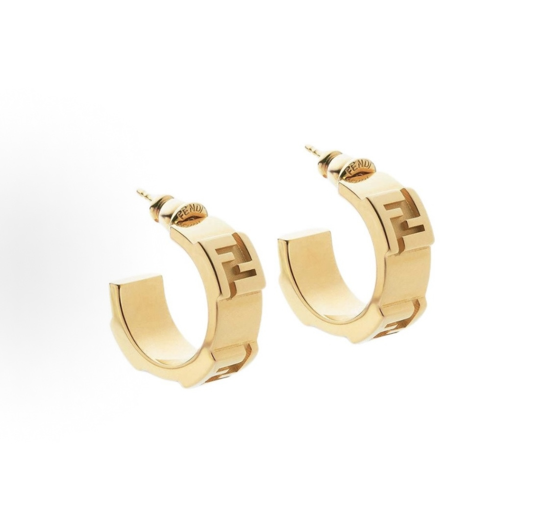 Fendi FF Logo Hoop Earrings earrings gold-tone metal no additional gemstones 1 8cm outer diameter