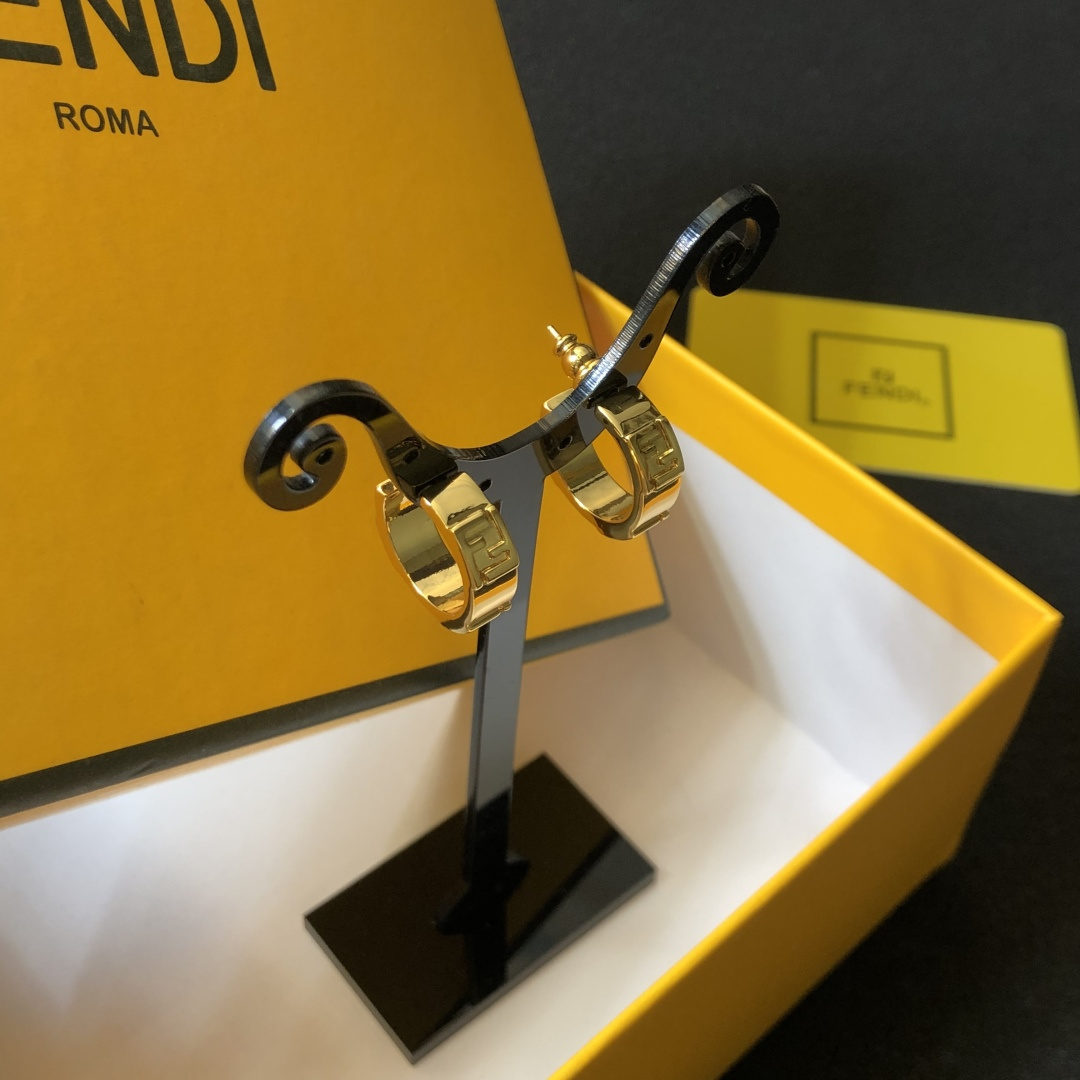Fendi FF Logo Hoop Earrings earrings gold-tone metal no additional gemstones 1 8cm outer diameter