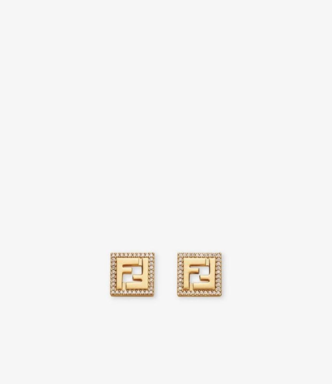 Fendi FF Logo Square Stud Earrings earrings gold-tone metal with clear crystal accents 1cm x 1cm per
