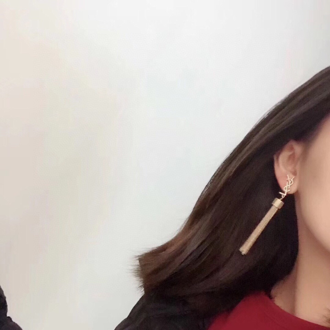 Saint Laurent Cassandre YSL Logo Tassel Drop Earrings earrings silver-toned metal with clear crystal pave detailing 8cm drop length