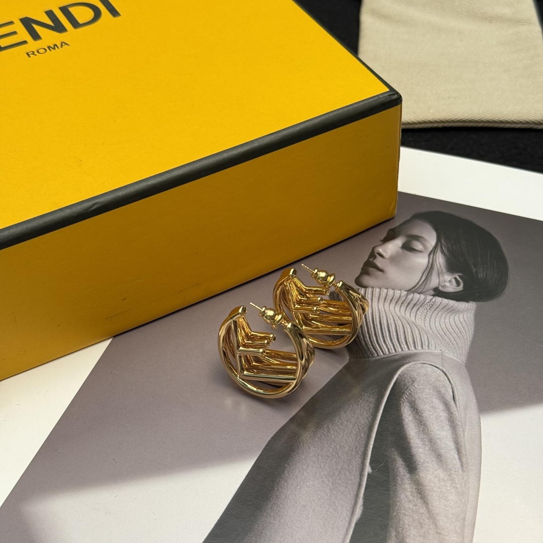 Fendi F is Fendi Hoop Earrings earrings gold-tone metal no gemstones 2 5cm diameter