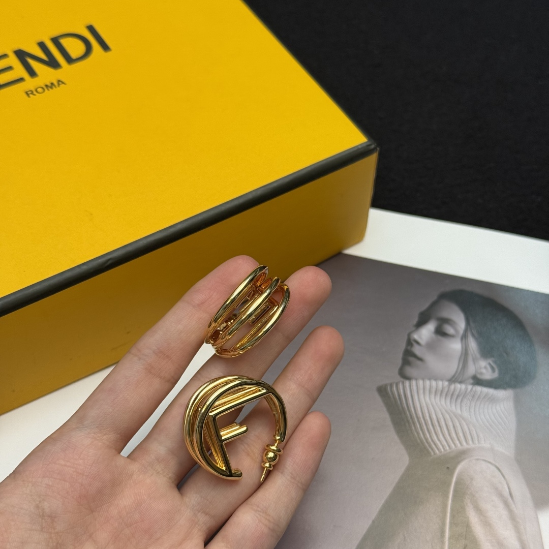 Fendi F is Fendi Hoop Earrings earrings gold-tone metal no gemstones 2 5cm diameter