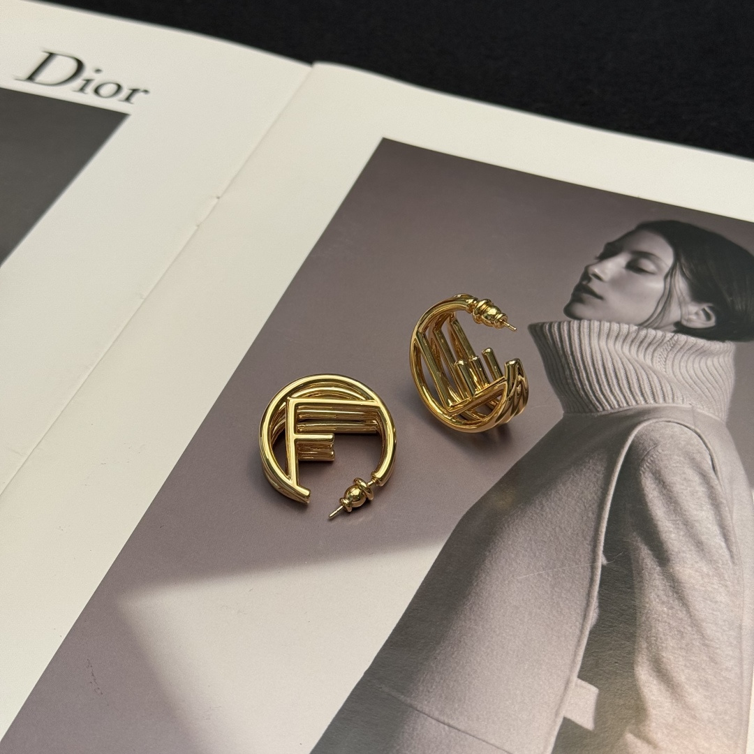 Fendi F is Fendi Hoop Earrings earrings gold-tone metal no gemstones 2 5cm diameter